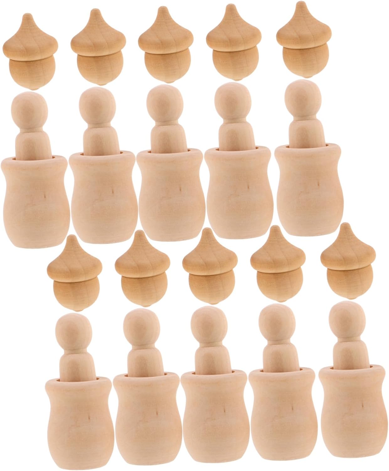 NUOBESTY Unfinished Wooden Peg Dolls and Acorn Ornaments Solid Wood Craft Supplies for DIY Painting Thanksgiving Farmhouse Decorations Autumn Wedding Art Projects Creative Kit