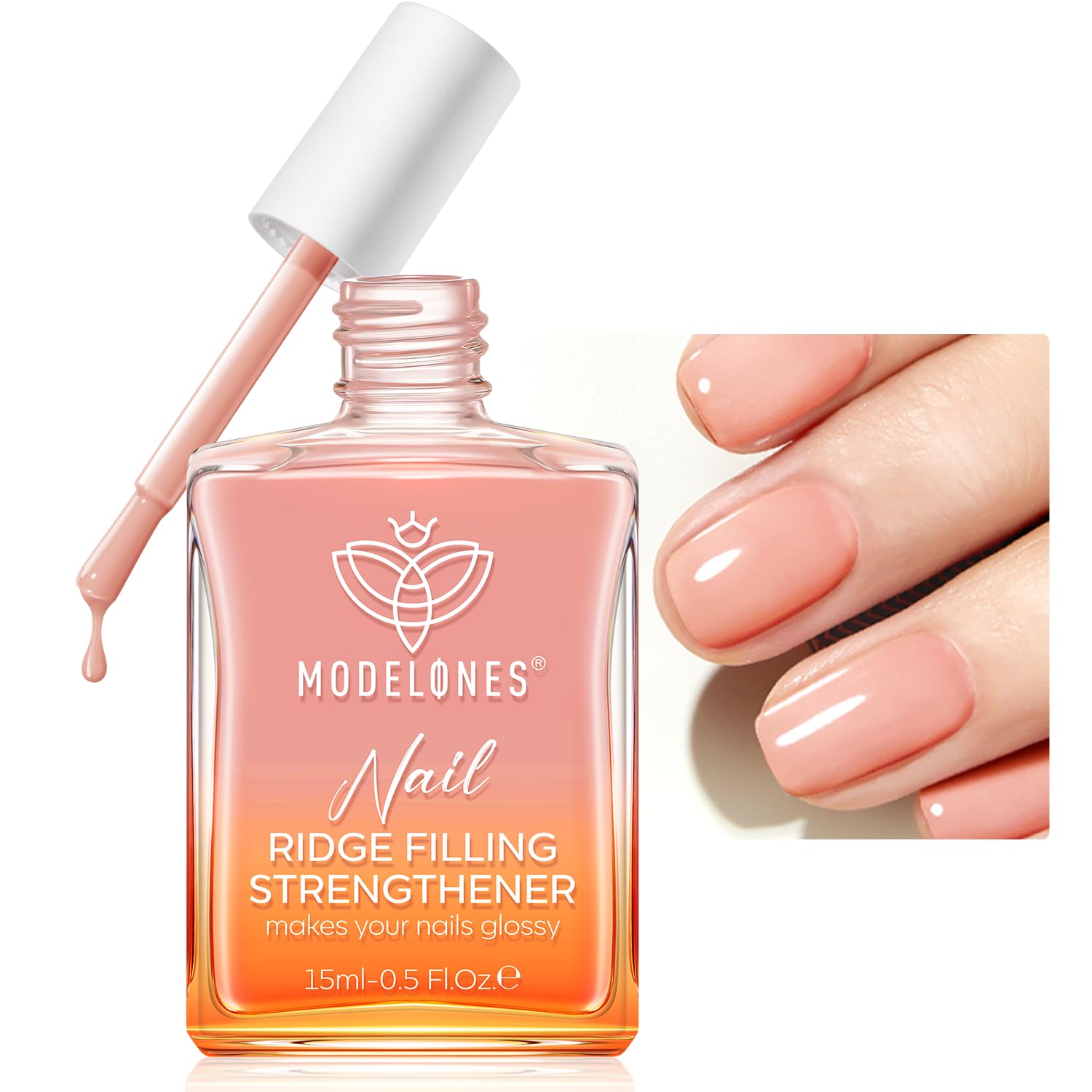 modelones Nail Strengthener and Growth Nail Hardener Extra Strong and Growth Nude Nail Polish Nail Repair for Damaged Nails Strengthening Polish Ridge Filler for Nails & Toenails 15ML
