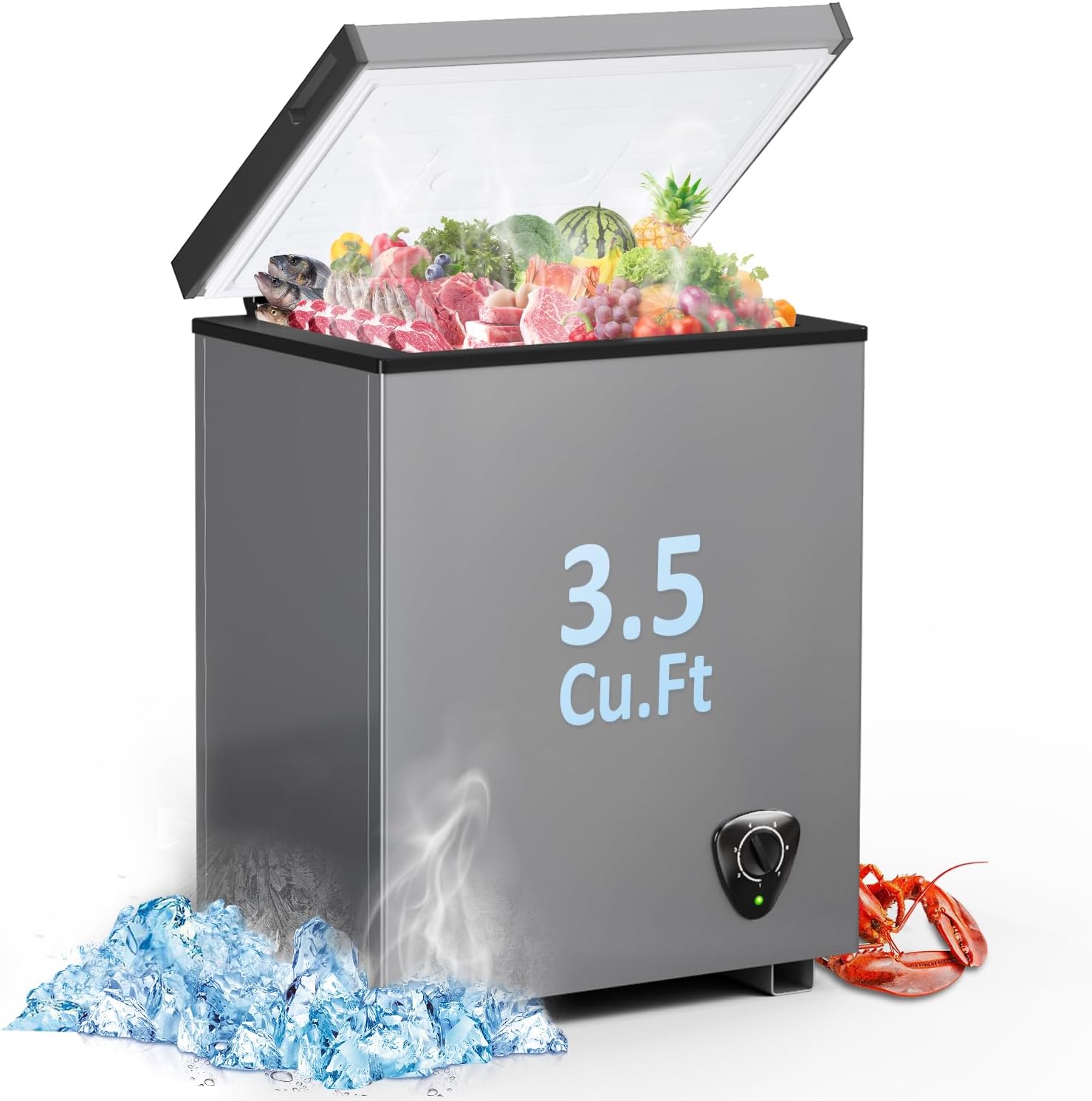 Chest Freezer - 3.5 Cubic Feet Compact Deep Freezer Small Freezer 7 Adjustable Temperature with Removable Basket, Energy Saving Super Quiet for Garage, Office, Kitchen, or Apartment, Gray