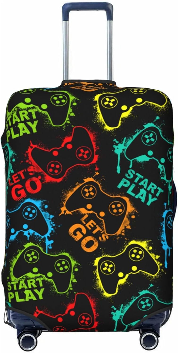 Game Slogans And Gamepads Luggage Suitcase Covers Elastic Washable Video Game Controller Theme Luggage Protector Travel Suitcase Protective Cover For Kid And Adult,, Game #04, L (Fit 25-28