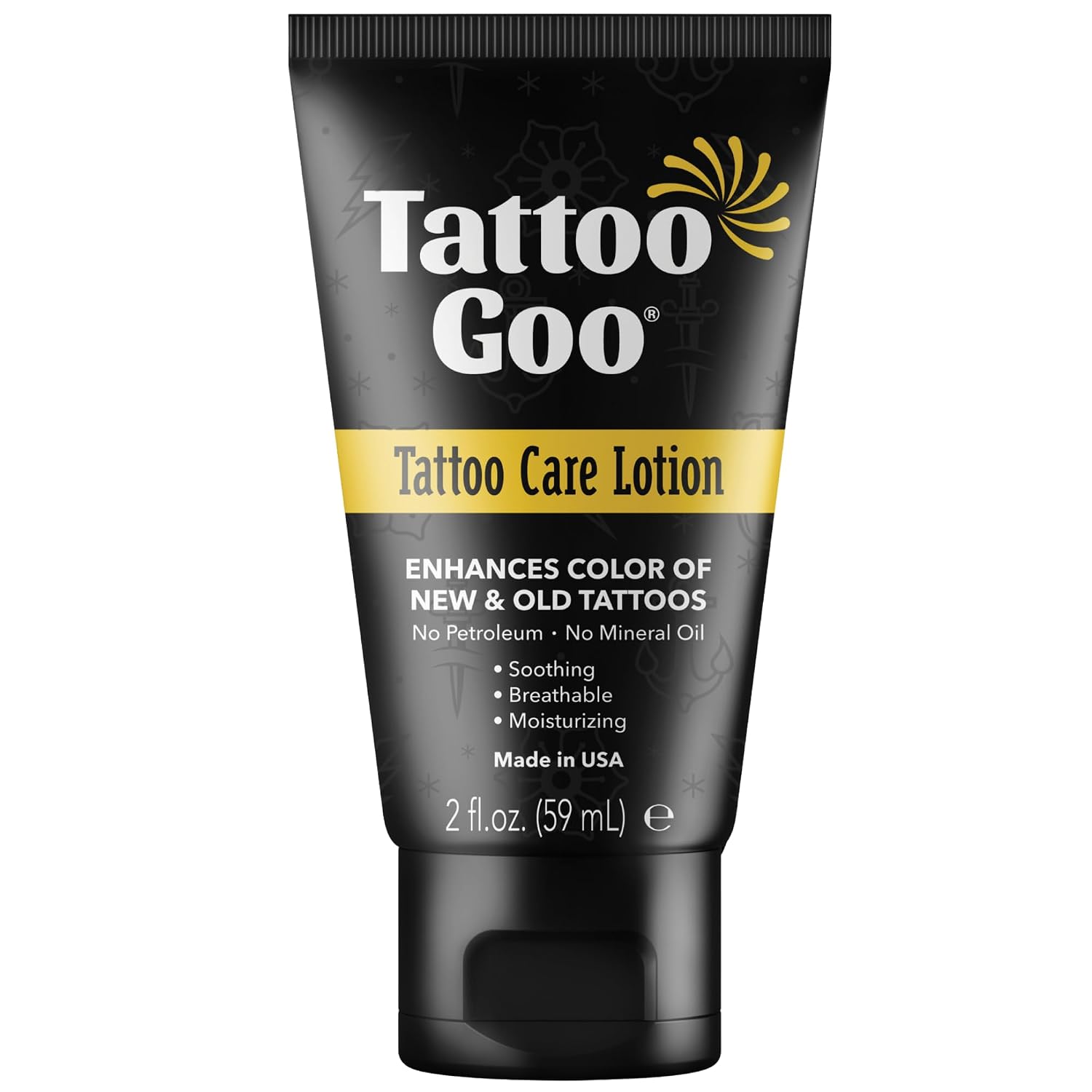Tattoo Goo Tattoo Care Lotion, 2 oz, Soothes Itch & Irritation, Hydrate & Preserve Color, Non-Greasy Moisturizer, Aftercare Lotion with Olive Oil & Panthenol, No Petroleum or Mineral Oil
