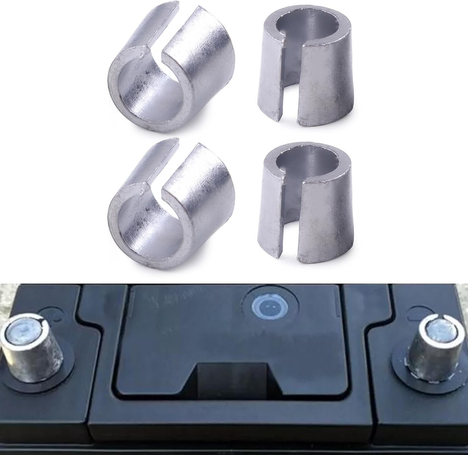 2 Pairs Battery Post Terminal Shims, Car Battery Negative Battery Terminal Adapter Positive Post Shim Lead, Universal Battery Terminal Connectors Anode Cathode Adaptor Sleeves for Car Truck
