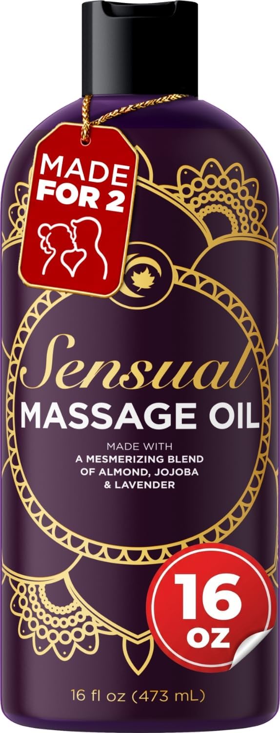 Aromatherapy Sensual Massage Oil for Couples - Relaxing Lavender Massaging Oil for Massage Therapy with Vitamin E Jojoba & Sweet Almond - Naturally Scented Vegan Non GMO & Gluten Free (16 Fl Oz)