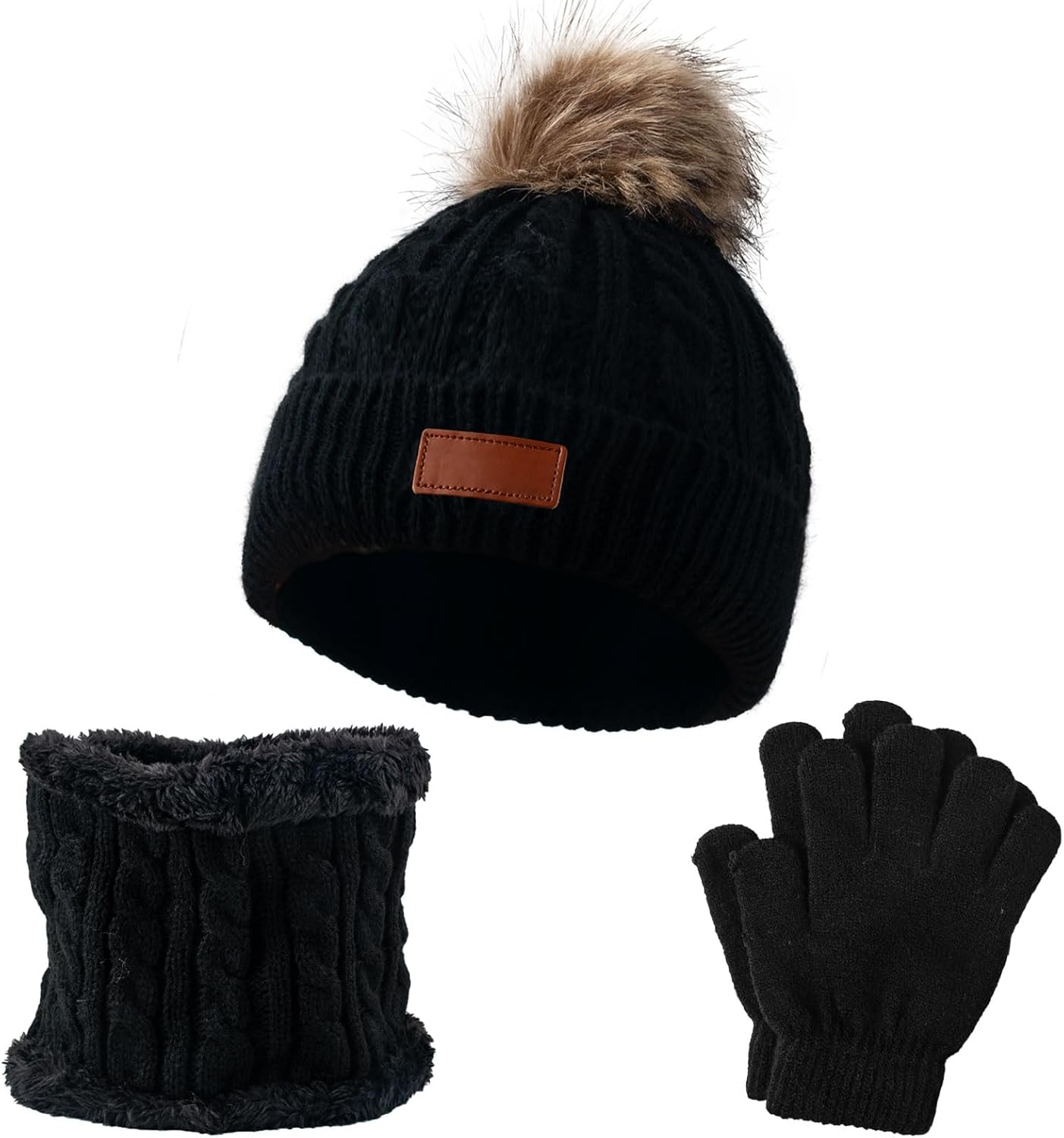 3Pcs Kids Winter Warm Beanie Hat Scarf Gloves Set for 1-5 Years Old Boys Girls. Winter Accessories Sets for Children Outdoor Sports, Knit Thick Warm Fleece Lined Thermal Sets