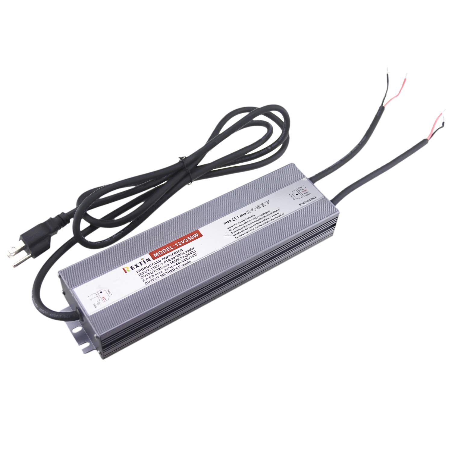 Rextin DC 12V 350W 29A Power Supply Outdoor Constant Voltage Transformer IP67 Waterproof Aluminum Alloy Shell for LED Lighting Strip Module Accessories