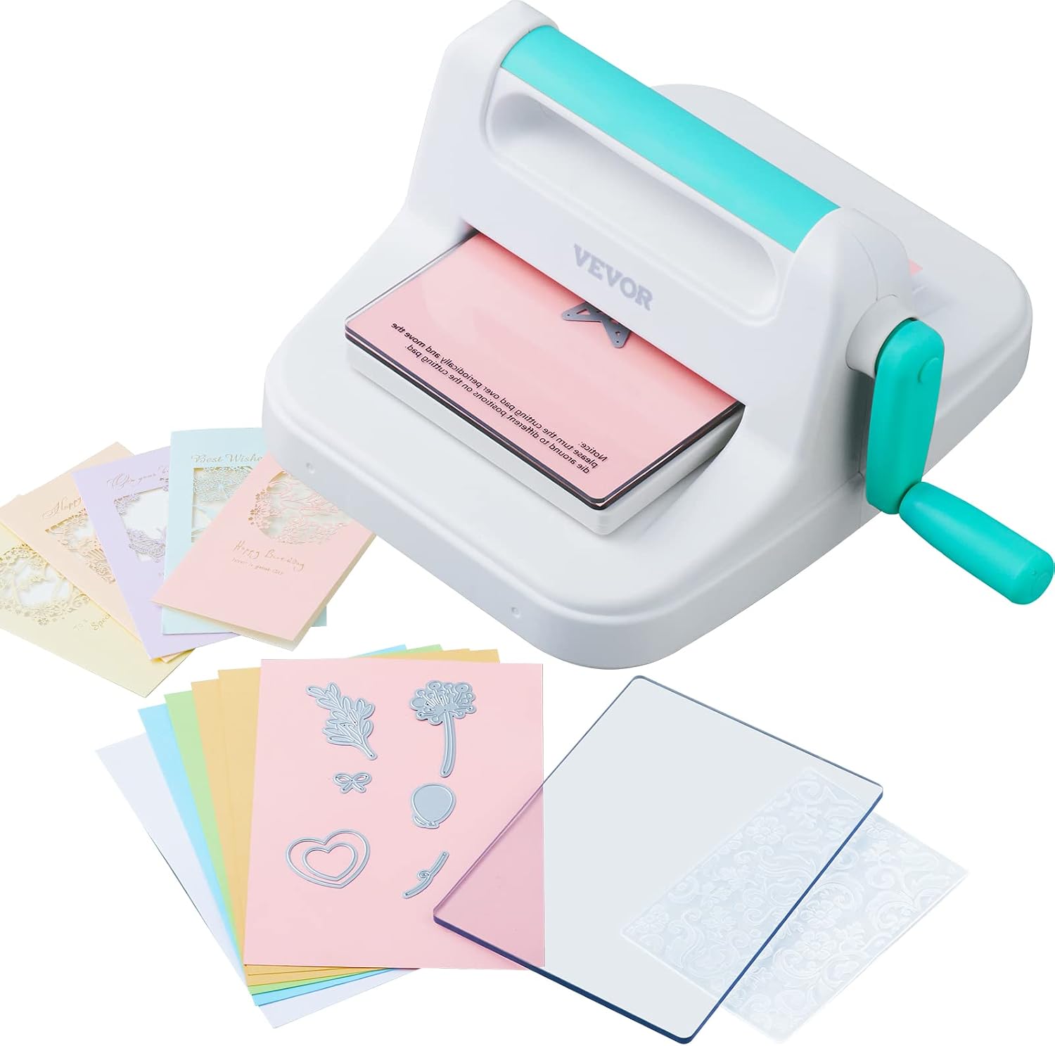 VEVOR Manual Die Cutting & Embossing Machine, Portable Cut Machines, 6 inch Opening Scrapbooking Machine Full Kit Included, for Arts & Crafts, Scrapbooking, Card Making and Crafting, White