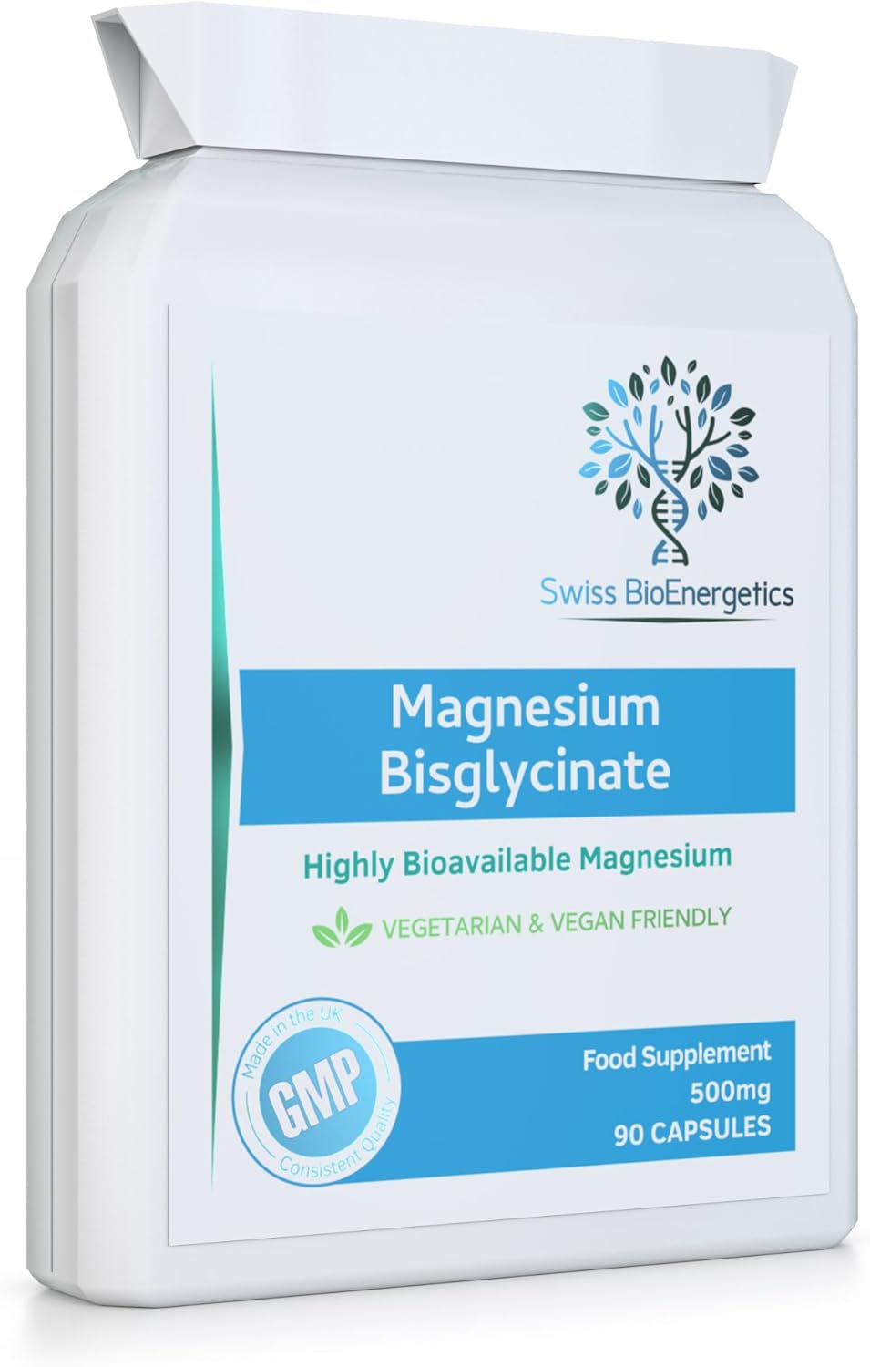 Magnesium Bisglycinate (Glycinate) 500mg - 90 Highly Bioavailable, Maximum Absorption Capsules for Better Sleep, Muscle and Nerve Support Vegan & UK Made