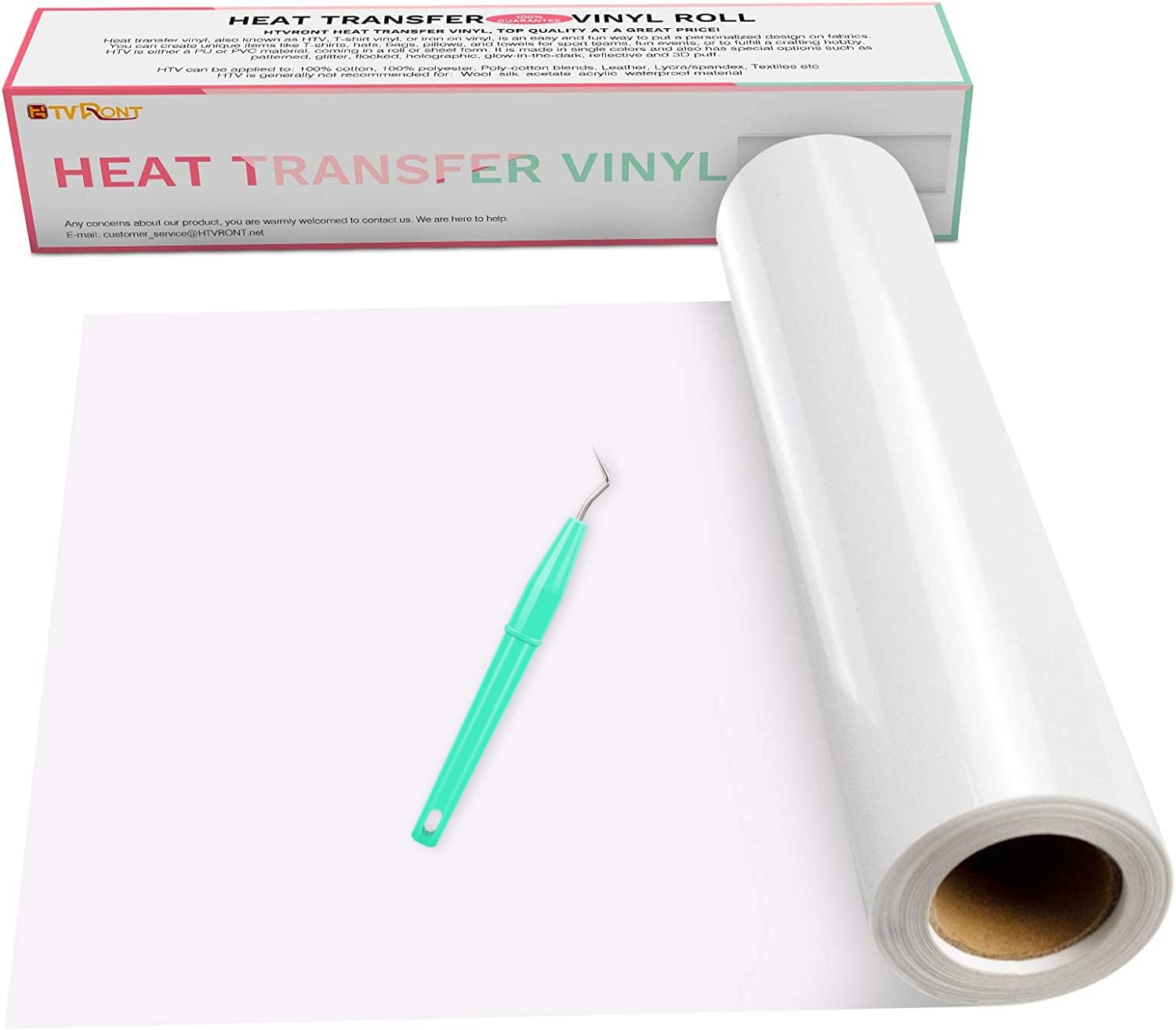 HTVRONT Heat Transfer Vinyl White HTV Rolls - 12" x 15ft White Iron on Vinyl for All Cutting Machines, White HTV Vinyl for Shirts - Easy to Cut & Weed for Heat Vinyl Design