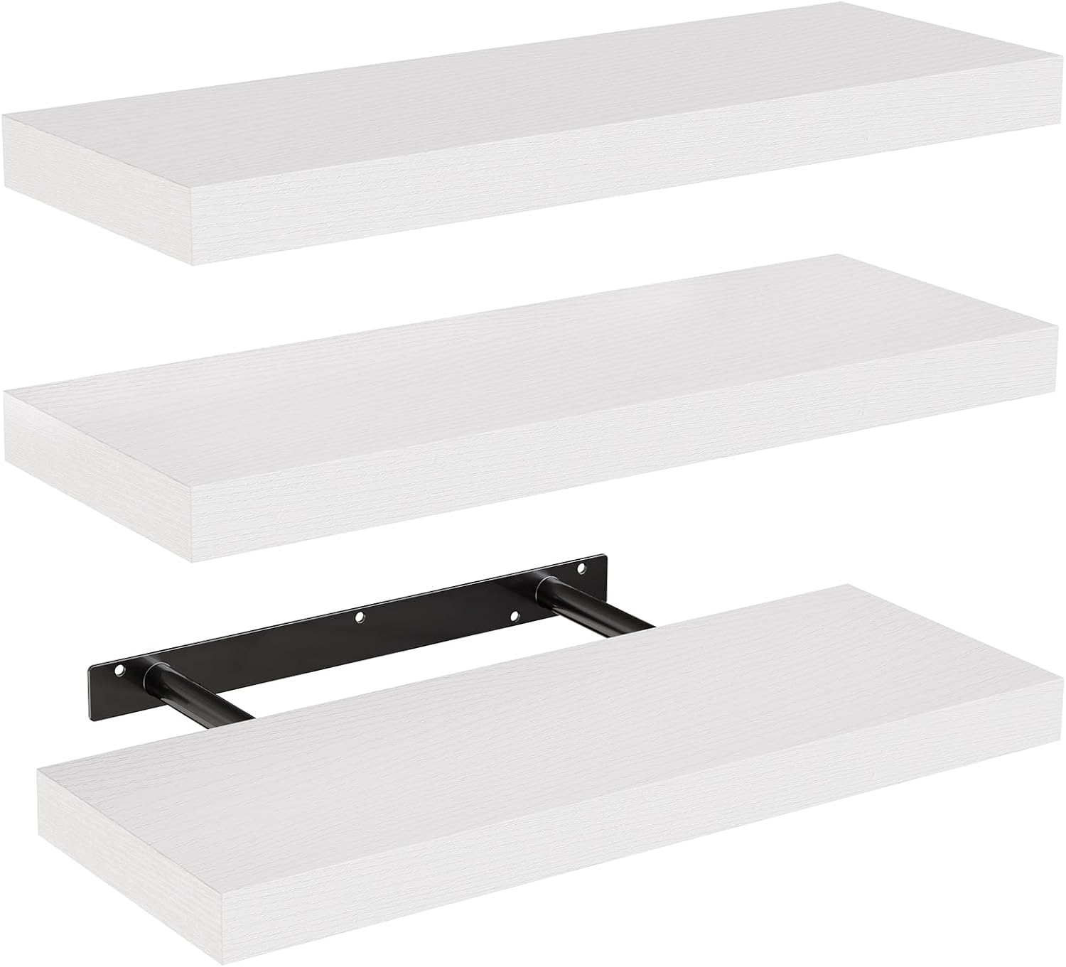 STOREMIC Floating Shelves, Shelves for Wall, 3 White Shelves Screw Mounted, Modern Decorative Display Wall Shelves with Easy Installation for Bathroom, Bedroom, Office, Living Room, etc