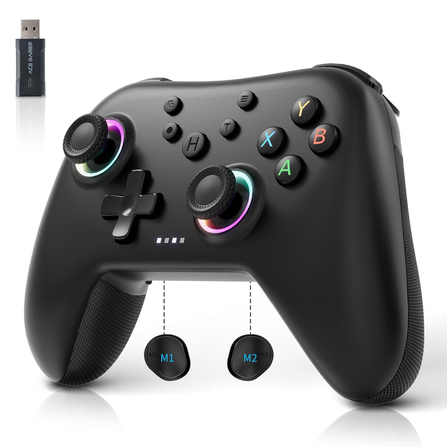 AceGamer Aurora Generation 2.4G Wireless Bluetooth Controller for PC/Android/Switch/iOS/Steam Deck with Linear Motors, Hall Joysticks and RGB Light- Upgraded PC Gaming Controller and Back Buttons Lock (Black)
