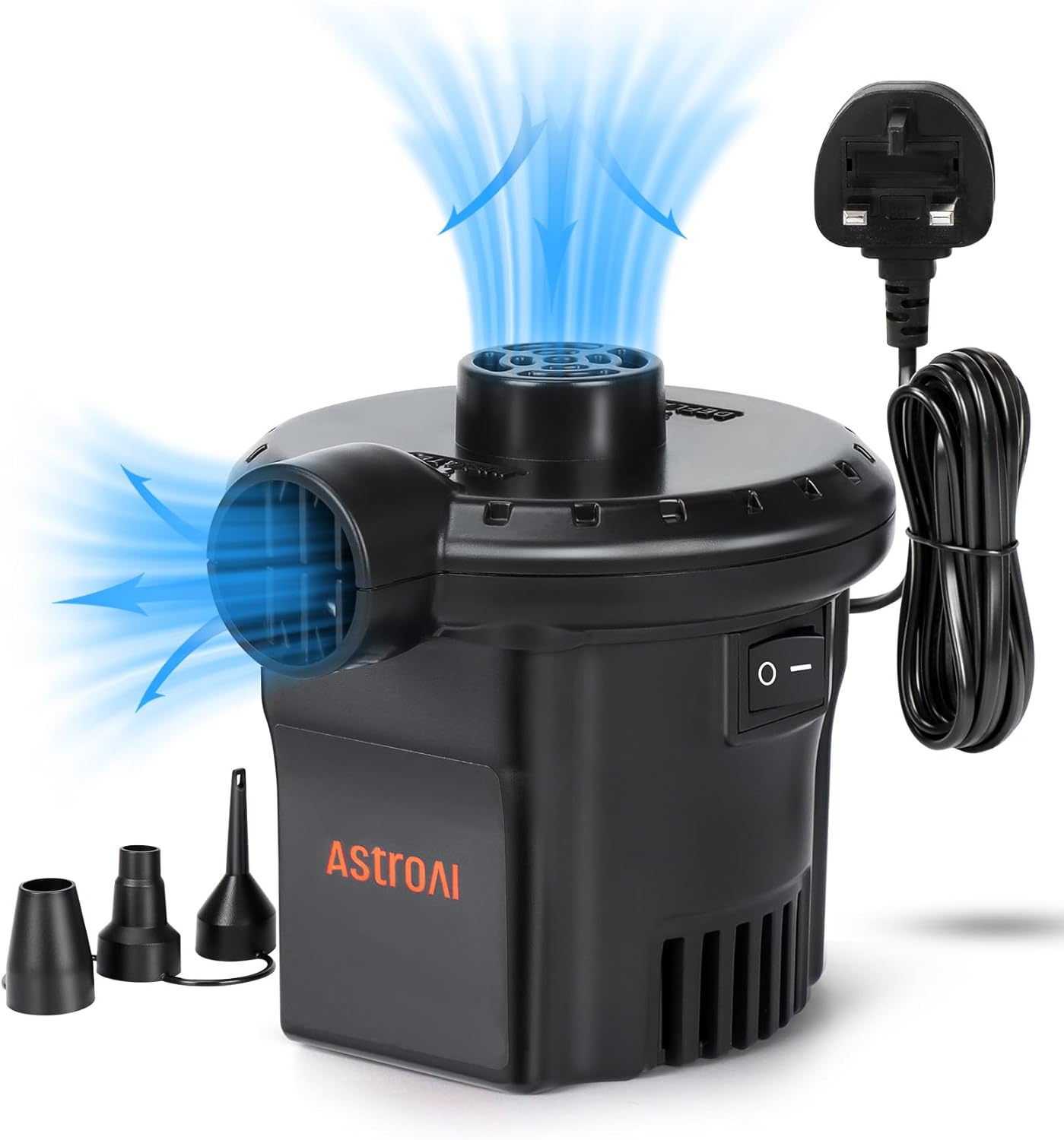 AstroAI Electric Pump for Inflatables, 420L/min Quick-fill AC Air Pump with 3 Nozzles for Inflating/Deflating Airbed Mattress, Swimming Ring, Padding Pool, Toy Raft for Home & Yard 230V