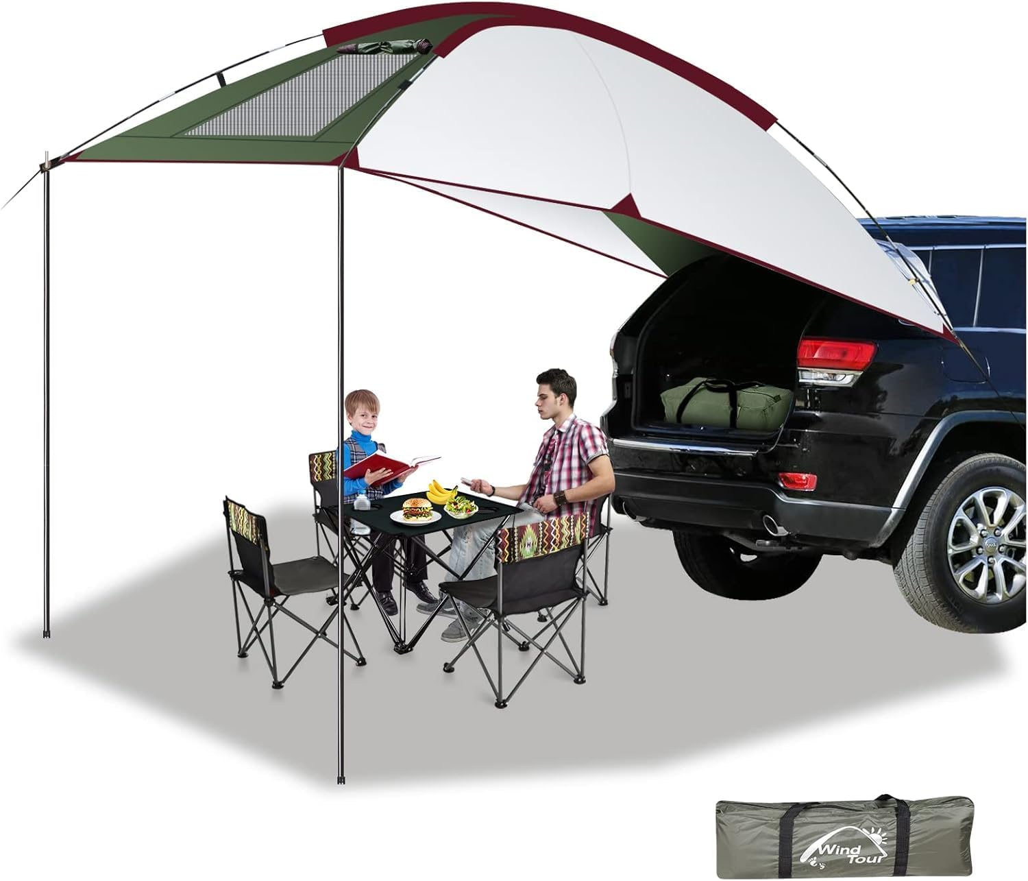 Buycitky Car Awning Camping Tent Campervan Canopy, Anti-UV Tailgate Tent for Car 7.87x6.23FT, Durable Waterproof Van Awning Car Boot Tent for Beach Camping Fishing Picnic (Green-002) (Green A)