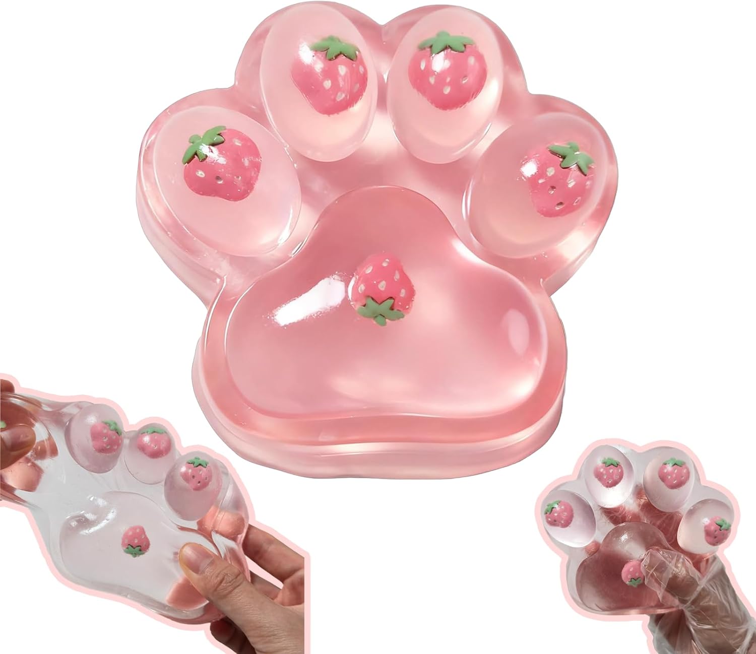 Large Cat Paw Taba Squishy Big Squeeze Toys 5-inch Strawberry Pink Cute Fufu Squishy Sensory Stress Relief Fidget Toys for Party Favors Sensory Anxiety Toys for Adults (Strawberry)