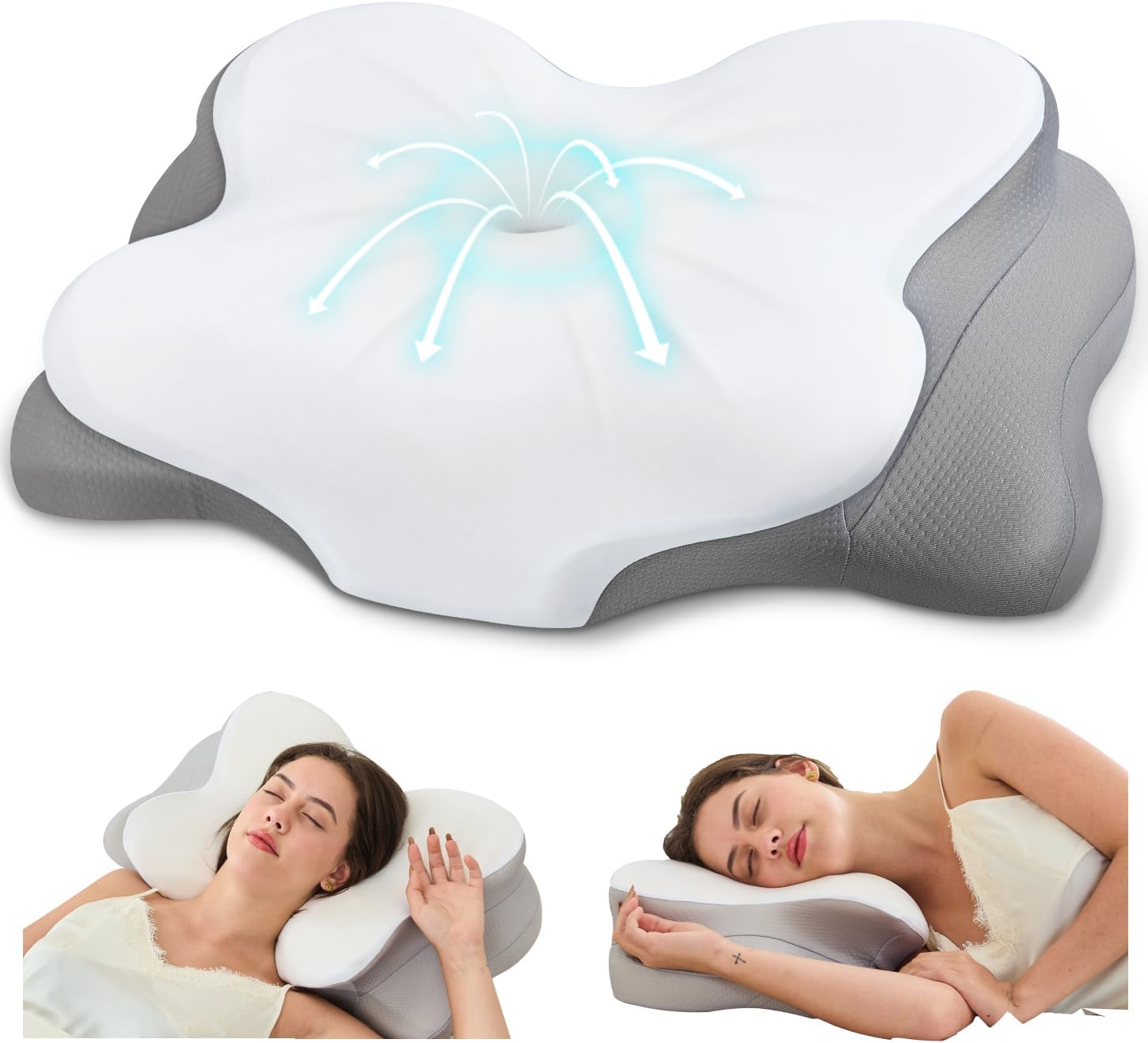 Cervical Neck Pillow, Ergonomic Memory Foam Pillows for Neck Pain Relief with Breathable Pillowcase, Contour Neck Support Pillow for Side Back Stomach Sleepers, Odorless
