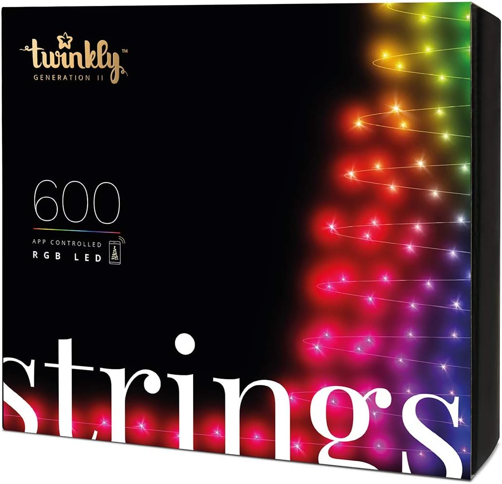 Twinkly Strings 600 LED RGB, Ledlichtsnoer Buiten en Binnen, Slimme Multi Ledverlichting, Compatibel met HomeKit, Alexa en Google Home, Ledlichten voor Gaming, IP44, Bediend via App, Zwart Snoer, 48m