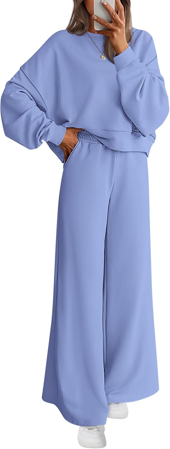 PRETTYGARDEN Women 2 Piece Outfits 2025 Fall Sweatsuits Crewneck Sweatshirt Wide Leg Sweatpants Lounge Sets Tracksuit