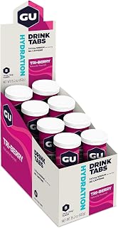 GU Energy Hydration Electrolyte Drink Tablets, Vegan, Gluten Free & Caffeine Free, Enhanced Endurance Sports Drink for Running, Cycling, Triathlon, 8-Count (96 Servings), Tri-Berry