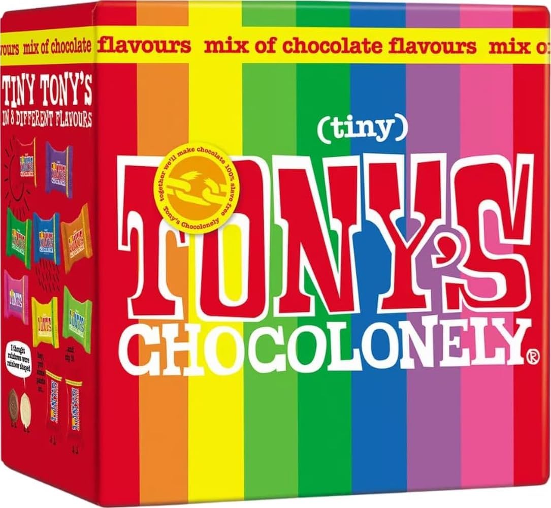 Tony's Chocolonely Tiny Tony's Gift Box - 180g Mini Chocolate Mix To Share, 8 Different Flavours, Individually Wrapped, Vegetarian, Belgian Fairtrade Chocolates