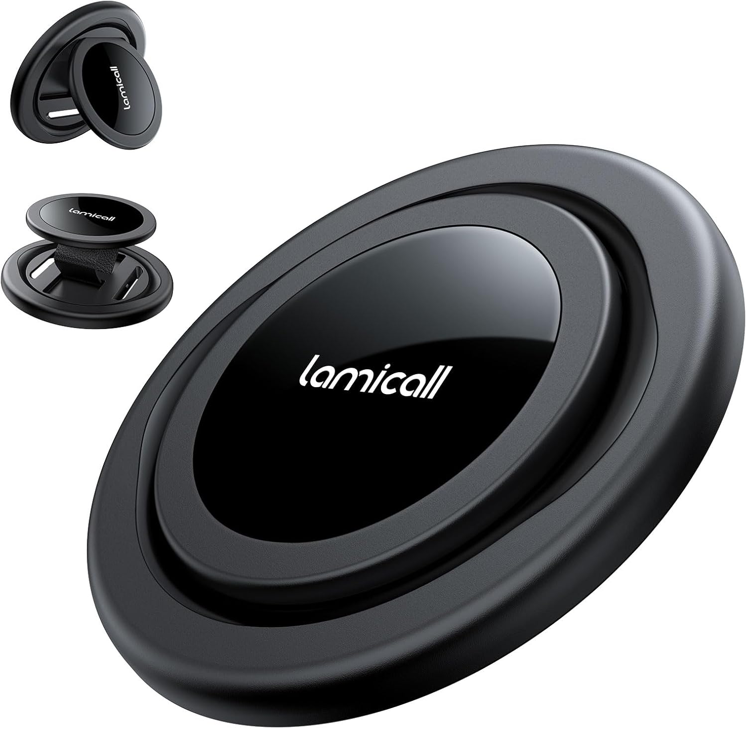 Lamicall Magnetic Finger Grip for MagSafe - [Softer Leather Strap] 360 Rotation PopGrip, Detachable Phone Ring Holder, Expanding Loop Stand for iPhone 16 15 14 13 Series, Other Use Metal Ring - Black