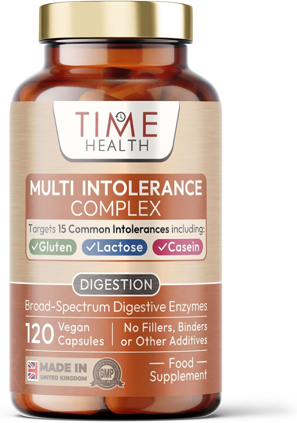 Digestive Enzymes – Comprehensive Food Intolerance Complex – Targets Multiple Intolerances Including Gluten, Lactose & Casein – 120 Capsules – UK Made – Zero Additives (120 Count (Pack of 1))