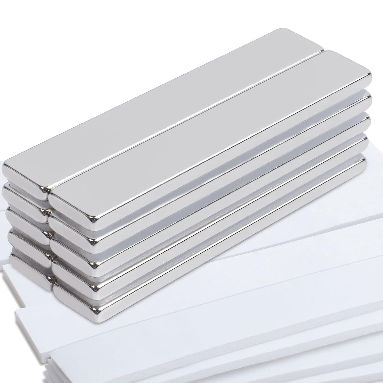MIN CI Pack of 10 Neodymium Magnets Extra Strong Large Rectangular Magnets 60 x 10 x 3 mm Magnets Adhesive Magnets Self-Adhesive Strong for Kitchen Cupboard Glass Magnetic Board
