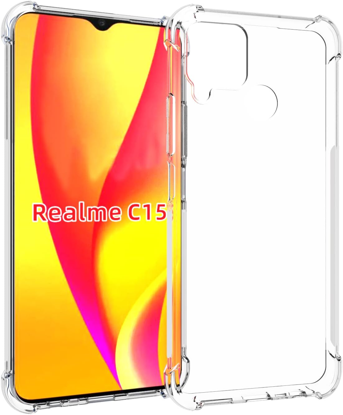Case for Realme 7i / Realme C15 C12 Clear TPU Four Corners Protective Cover Transparent Soft funda