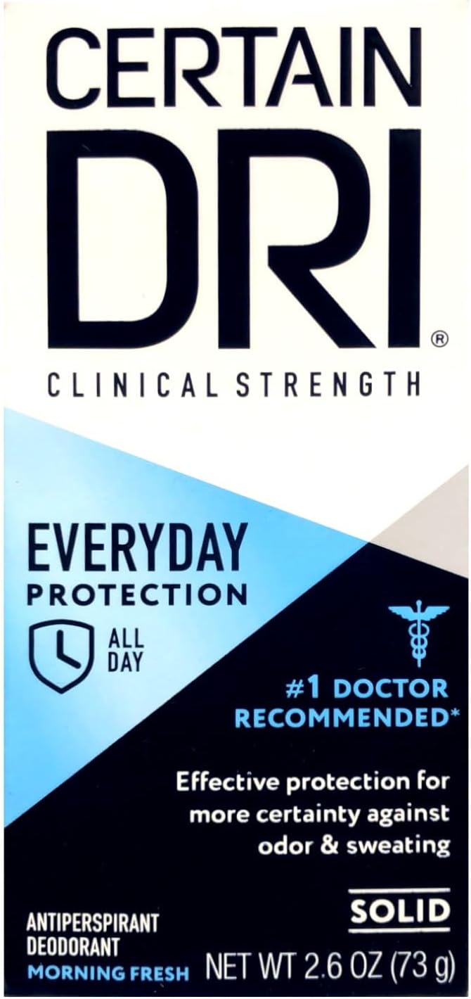 Certain DRI Everyday Strength Clinical Solid Antiperspirant/Deodorant, Morning Fresh Fragrance, 2.6 oz Each (Pack of 8)