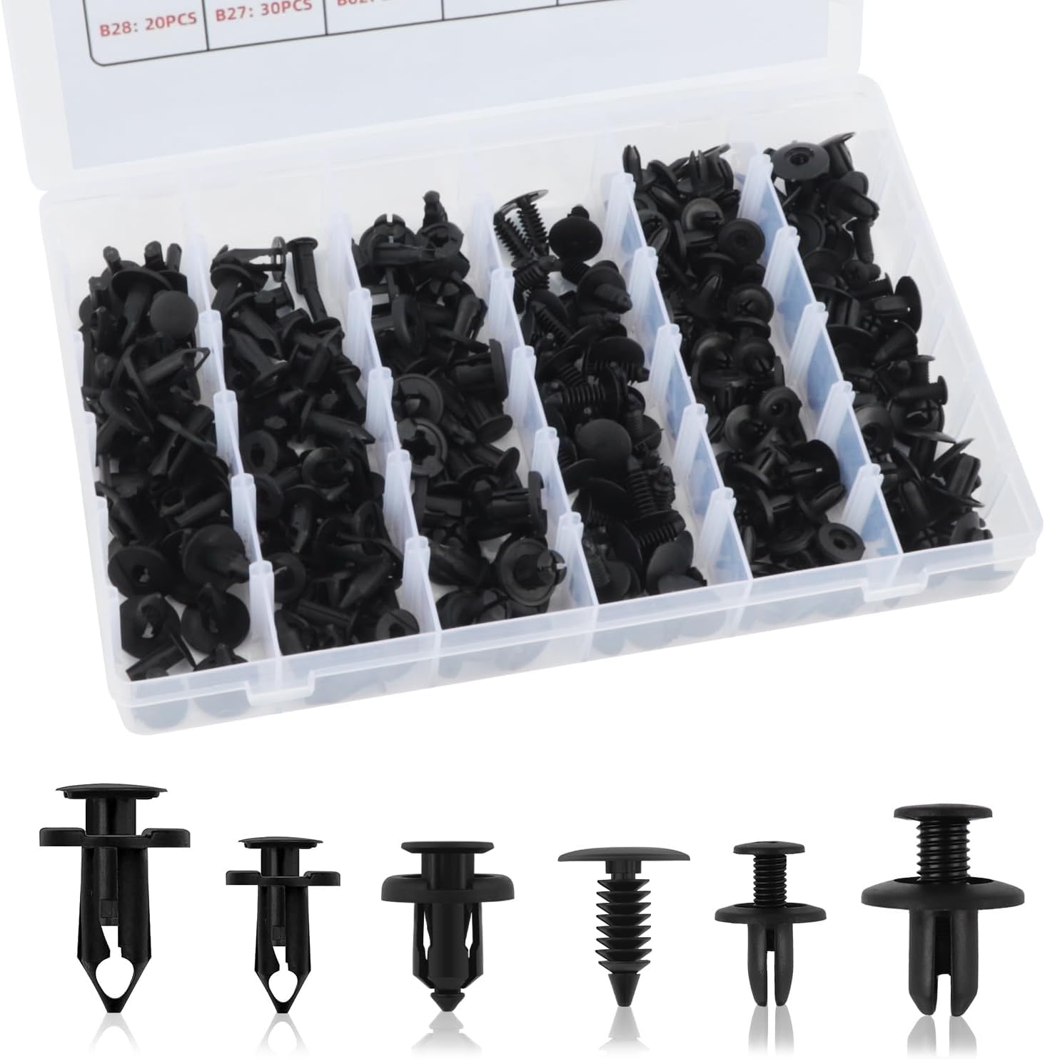 190PCS Car Push Pin Clips Kit,PP 6 Size Automotive Clips for Door Trim,Bumper,Splash Shield Clip Replacement,Universal Plastic Rivets Type Car Clip Retainer Auto Fasteners