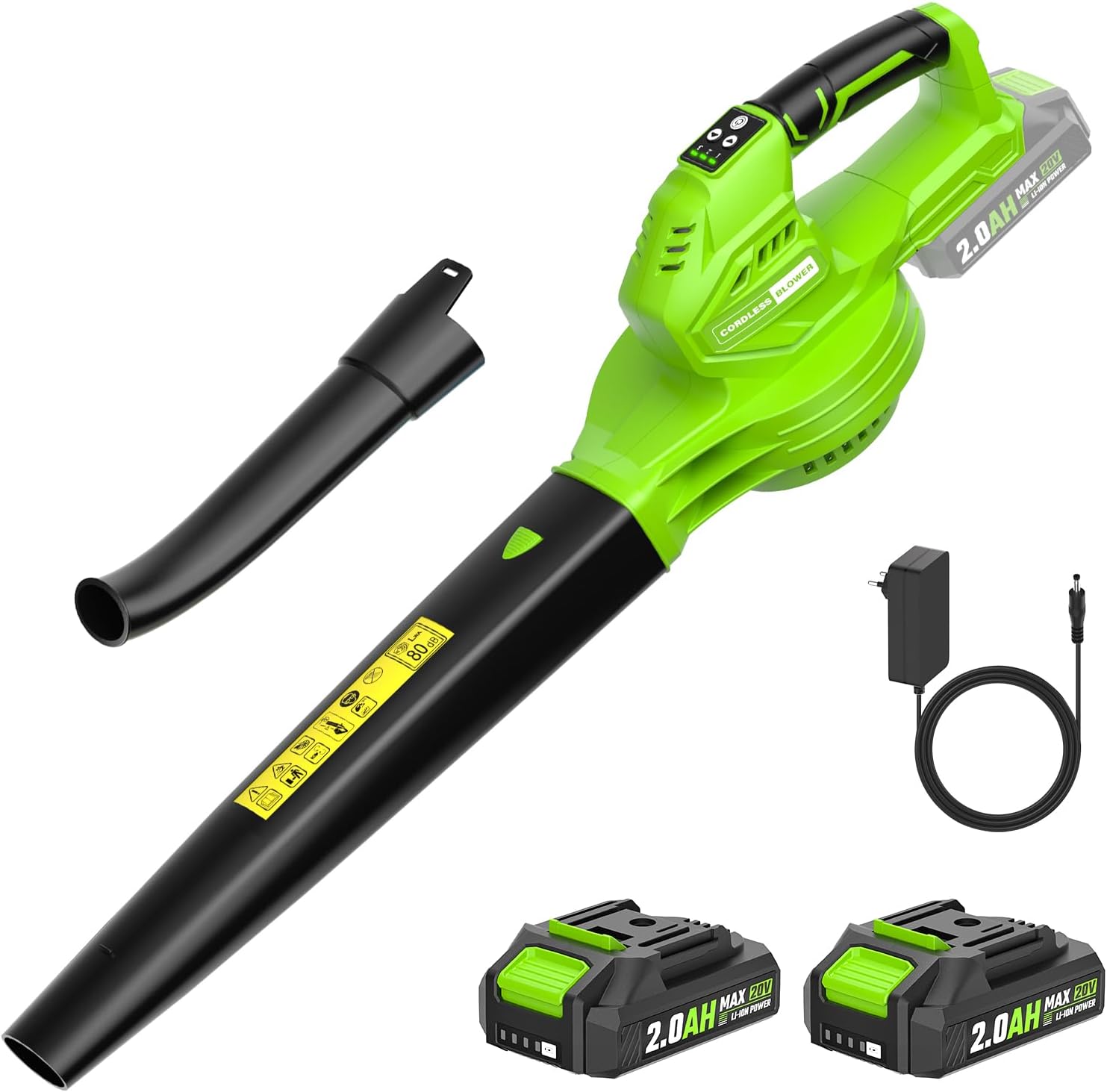 Leaf Blower Cordless, 20V Cordless Leaf Blowers with 2 x 2.0 Ah Battery, Electric Leaf blowers for Lawn Care, 3 Speed Mode,only 3.4Lb Lightweight Battery Powered blowers for Patio, Garden Cleaning