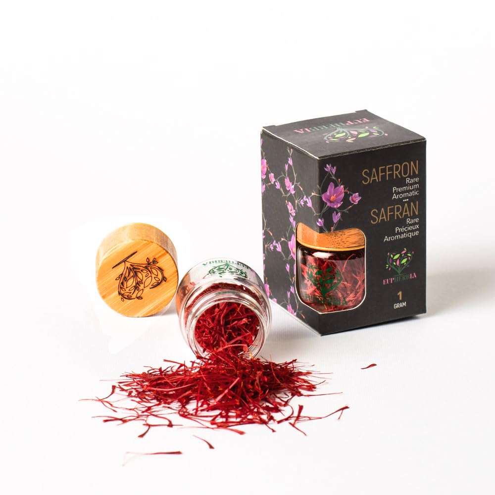 EUPHERBIA Saffron, Grade A+ All Red Saffron Threads, Pure, Premium, Aromatic, 100% Natural, Hand Harvested, “Red Gold” Spice for Culinary Delights, Kosher Certified (0.035 Ounce (1 g))