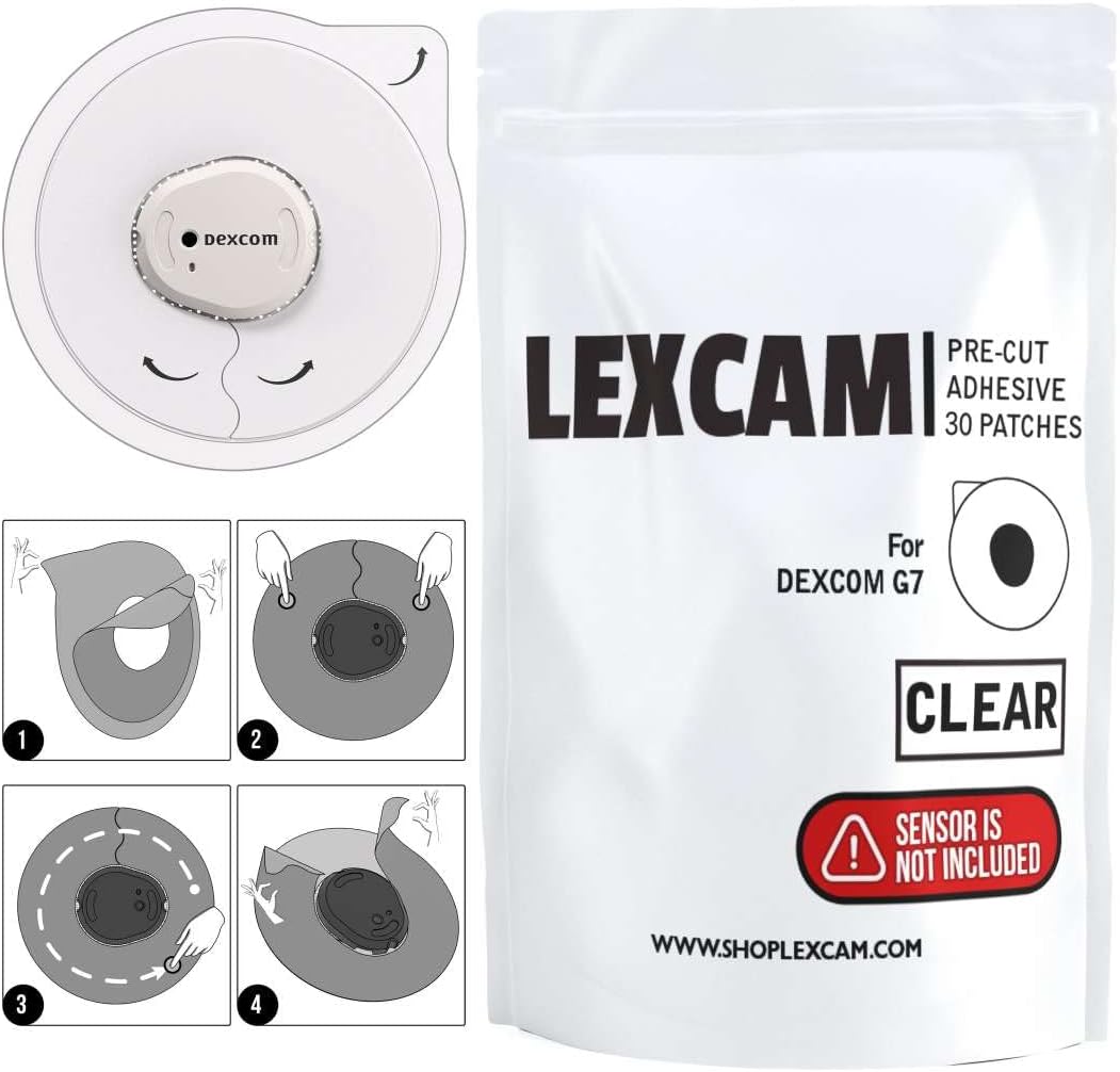 Lexcam Adhesive Patches Pre-Cut for Dexcom G7, Stelo – Pack of 30 – Waterproof, Transparent Overpatches for Continuous Glucose Monitoring, Sensor is NOT Included.