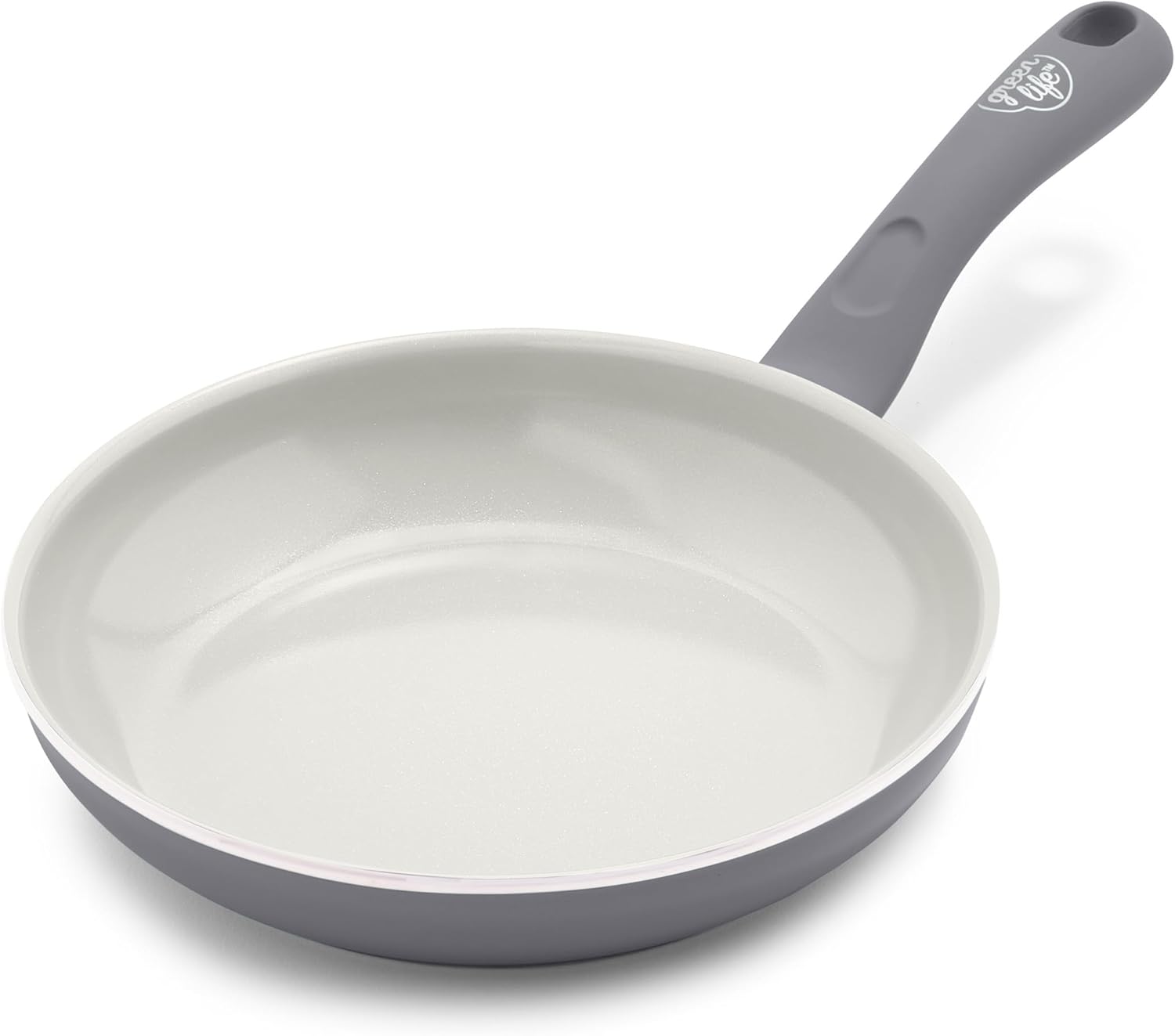 GreenLife Soft Grip Healthy Ceramic Nonstick 8" Frying Pan, PFAS & PFOA-Free, Dishwasher Safe, Egg Omelet Skillet, Cookware for Easy Cooking, Non-Stick Kitchen Essentials, Grey