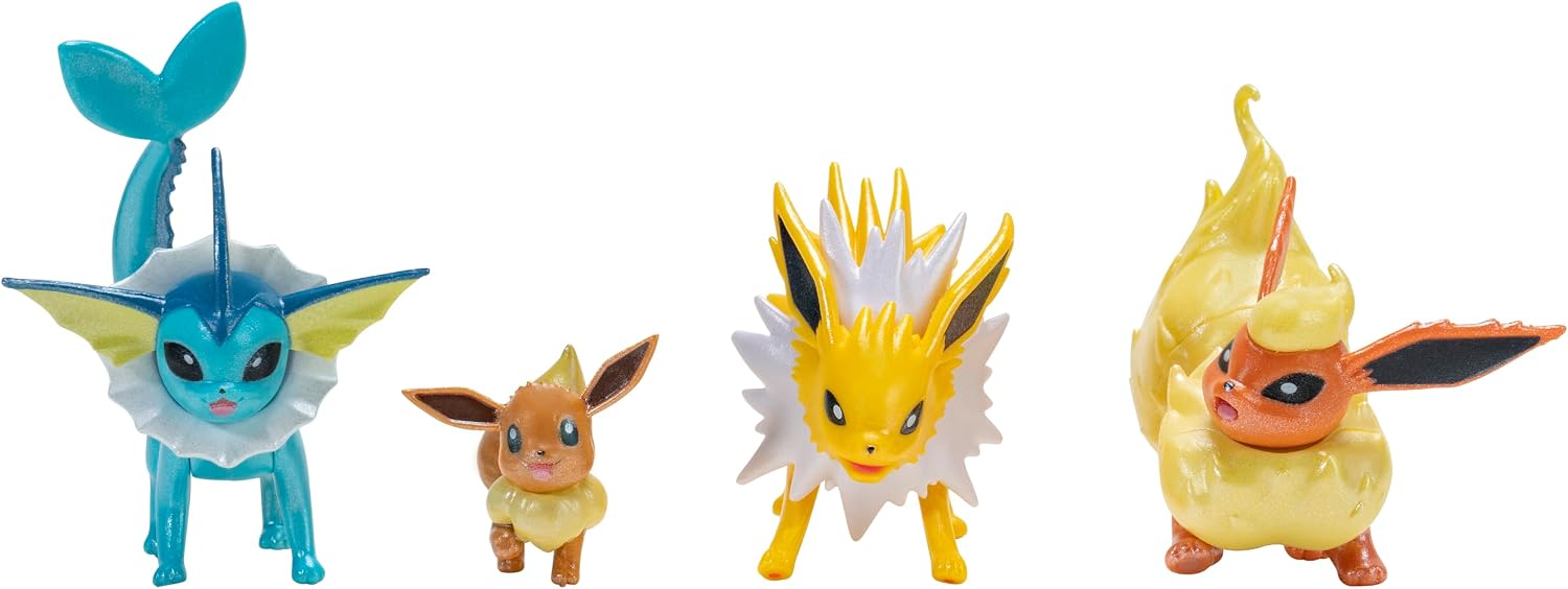 Pokemon Select Eevee Evolution Pack - Features 2-Inch Eevee Plus 3-Inch Jolteon, Vaporeon, and Flareon Battle Figures
