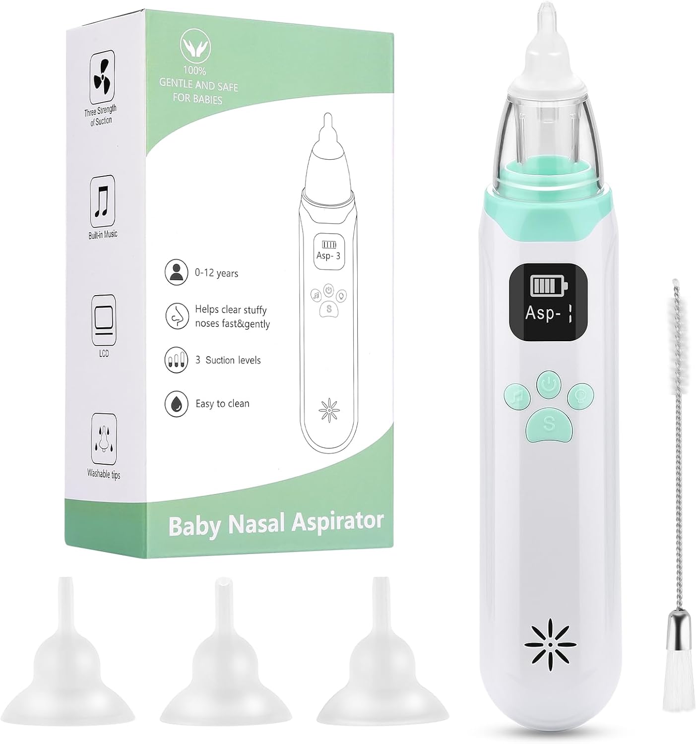 Nasal Aspirator Baby, MYPIN Electric Baby Nose Suckers, Rechargeable Nose Cleaner with 3 Suction Levels, 3 Silicone Tips, Light, Music for Infants Toddlers Newborn