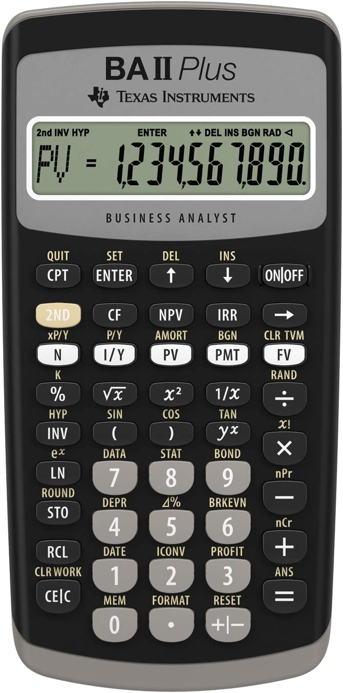 TEXAS INSTRUMENTS BA II Plus Financial Calculator (Single Line, 10 Digit Display, Battery Operated) Black/Grey
