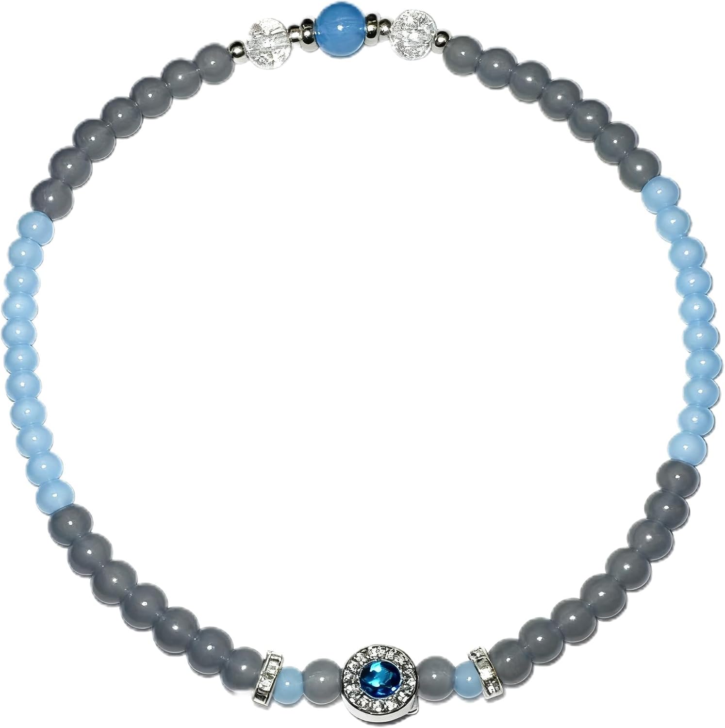 17. NP1330 Two Loop Multi Strand Grey Light Blue Crystal Bracelet a Cool and Soothing Piece with a Layered Aesthetic
