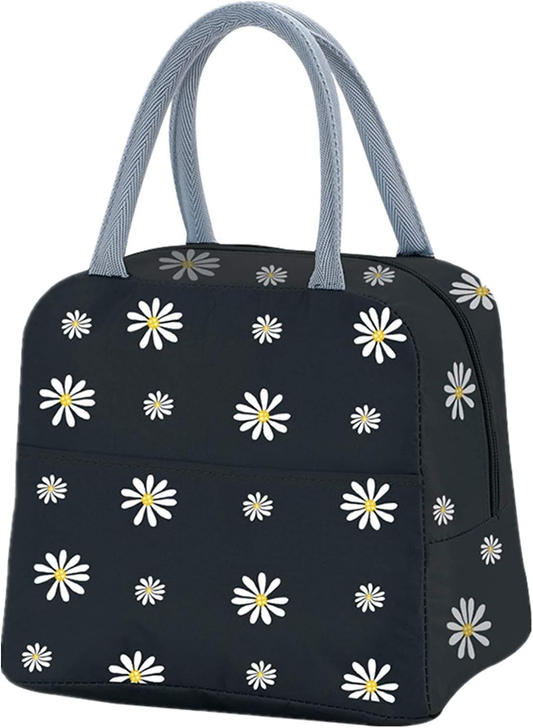 Lunch Bag, Insulated Lunch Bag Cooler Bag Portable Thermal Lunch Bags Organizer Tote Bag for Women Adults Kids Work School Picnic (Daisy Black)