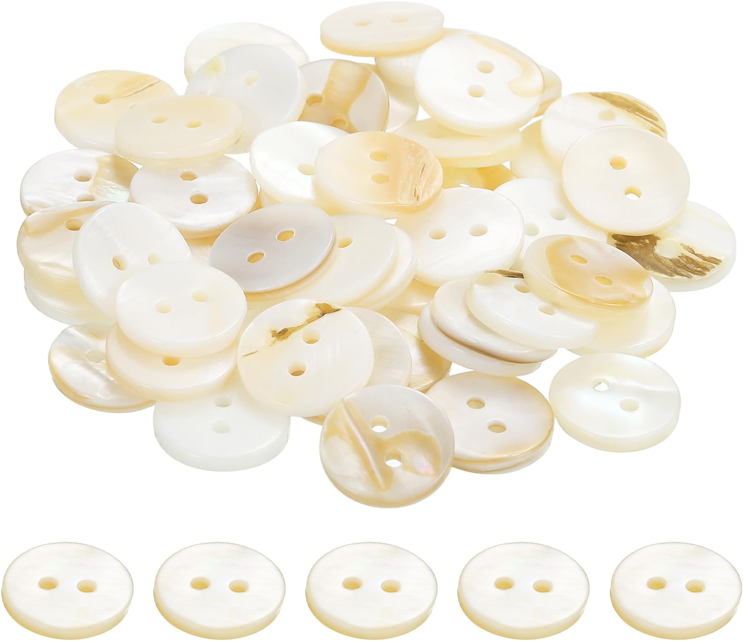 PATIKIL 50 Pcs 11.5mm Mother of Pearl Buttons, 2 Holes MOP Natural Pearl Shell Buttons for Sewing Clothes Coat Suits Shirt DIY Craft Decoration, Cream White