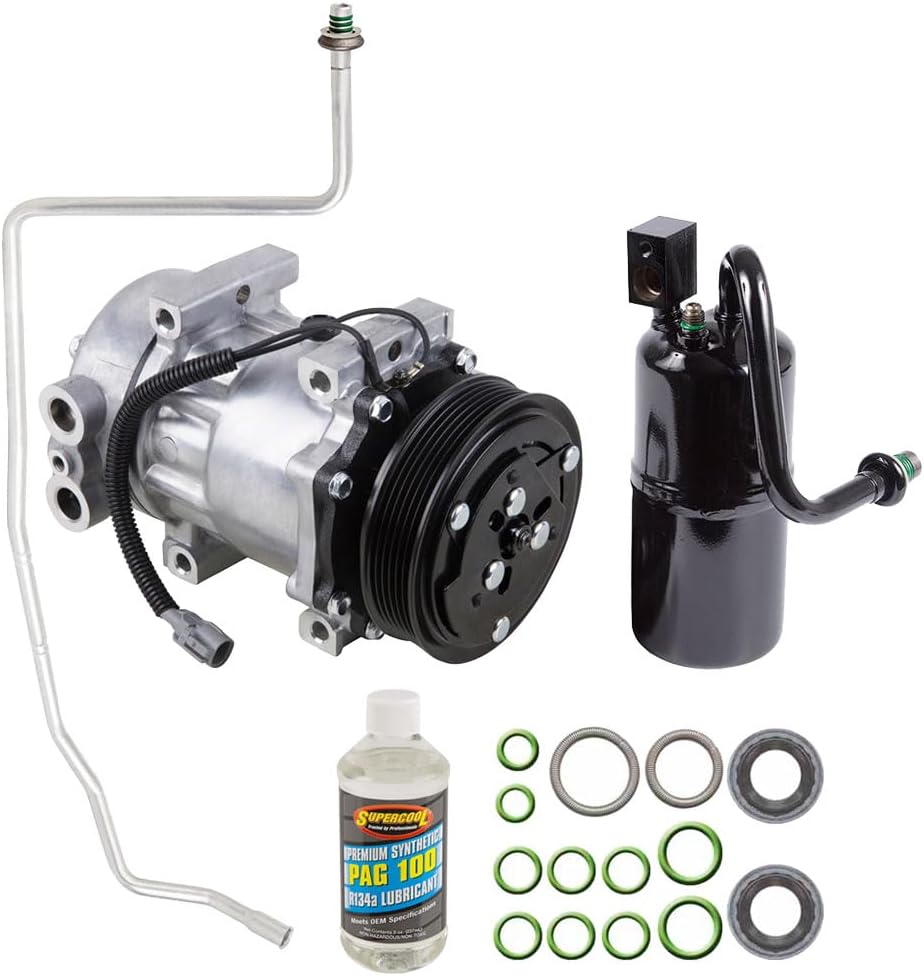 AC Compressor & A/C Kit For Jeep Cherokee XJ 1997 1998 1999 - Includes Drier Filter, Expansion Valve, PAG Oil & O-Rings - BuyAutoParts 60-80176RK New