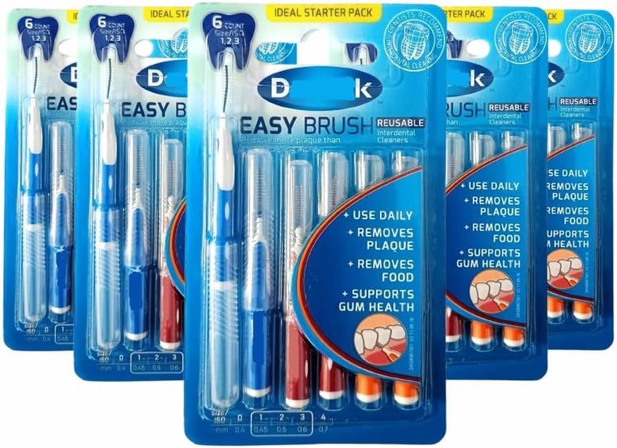 30 x DenTek Reusable Easy Flexible Interdental Brushes | Mint & Fluoride Coated for Fresh Healthy Gums | ISO123 / 0.45mm + 0.5mm + 0.7mm | Remove Food & Plaque Between Teeth