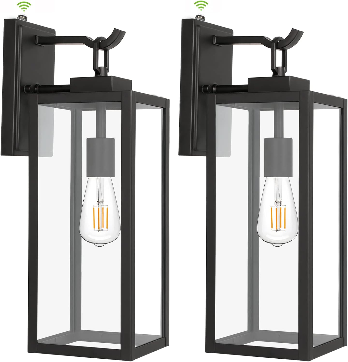 hykolity Large Size Dusk to Dawn Outdoor Wall Lanterns, 18 Inch Outdoor Wall Light Fixtures, Matte Black Porch Lights, Exterior Wall Lighting, Architectural Outdoor Sconces, ETL Listed, 2 Pack