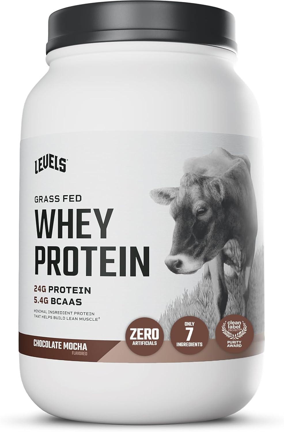 Levels Grass Fed Whey Protein Powder, No Artificials, 24G of Protein, Chocolate Mocha, 2LB