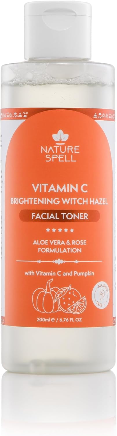 Nature Spell Witch Hazel Facial Toner with Vitamin C, Pumpkin Seeds, Aloe Vera & Rose Water, Alcohol-Free Formula for All Skin Types, 200 ml