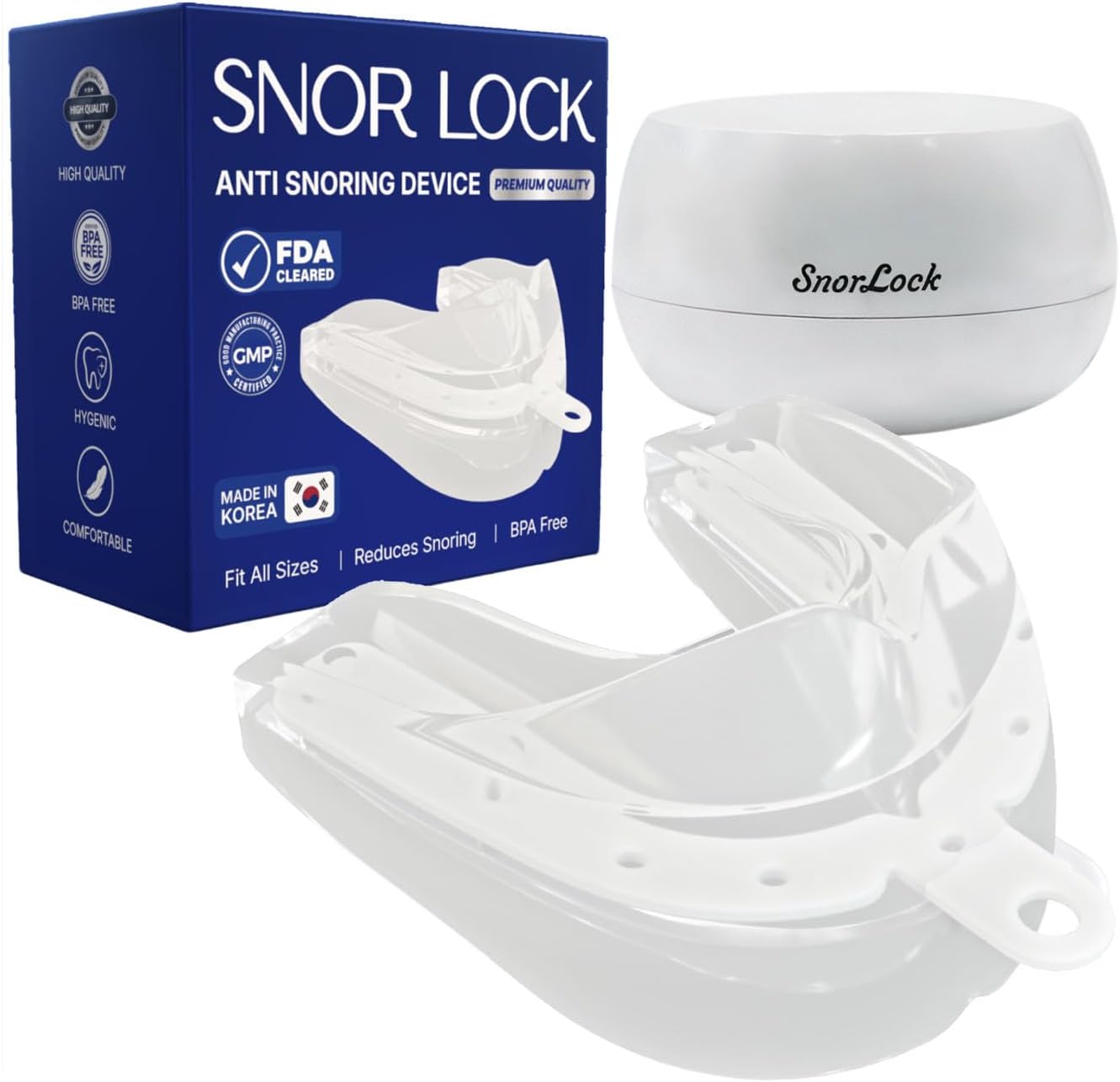 Anti Snoring Mouth Guard: FDA Cleared Stop Snoring Device for Better Sleep - Modable and Fit for All Mouth Size & Portable Mouthpiece – Made in Korea -1 Count(Pack of 1)