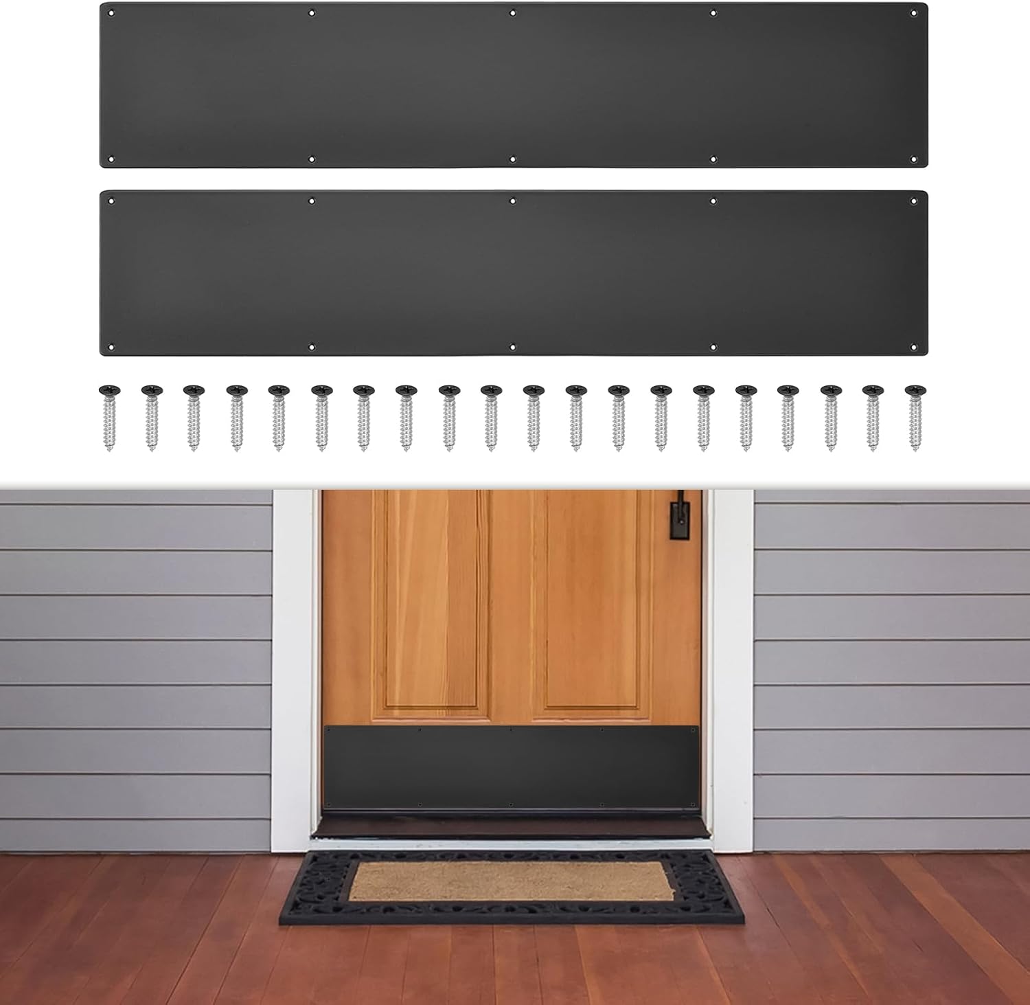 2 Pcs Door Kick Plates - 6 x 34 Inches Kick Plates for Exterior Interior Doors Protection Decor, 1.5mm (1/16 Inch) Thickness Rectangular Aluminum Door Push Plate (Black)