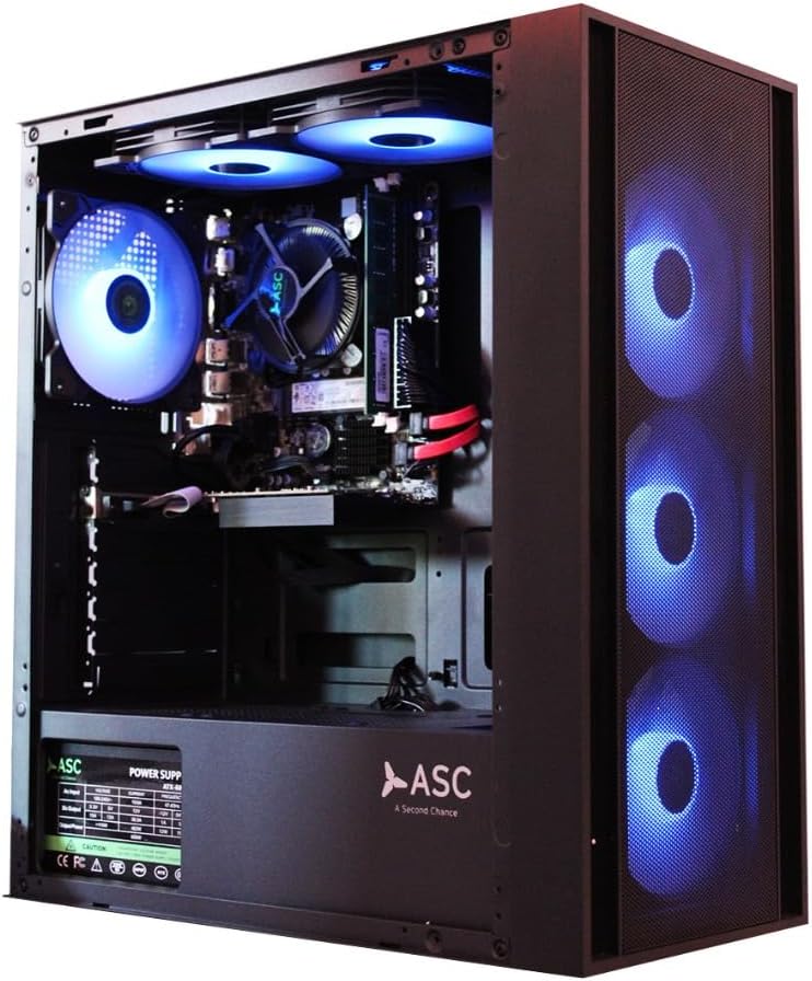 ASC Gaming Desktop PC, Black 6 Fan Mesh, Ryzen 5 4500, RTX 3050 6GB, 16GB DDR4, 256Gb SSD + 1Tb Hdd, Windows 11 – High Performance Gaming Setup