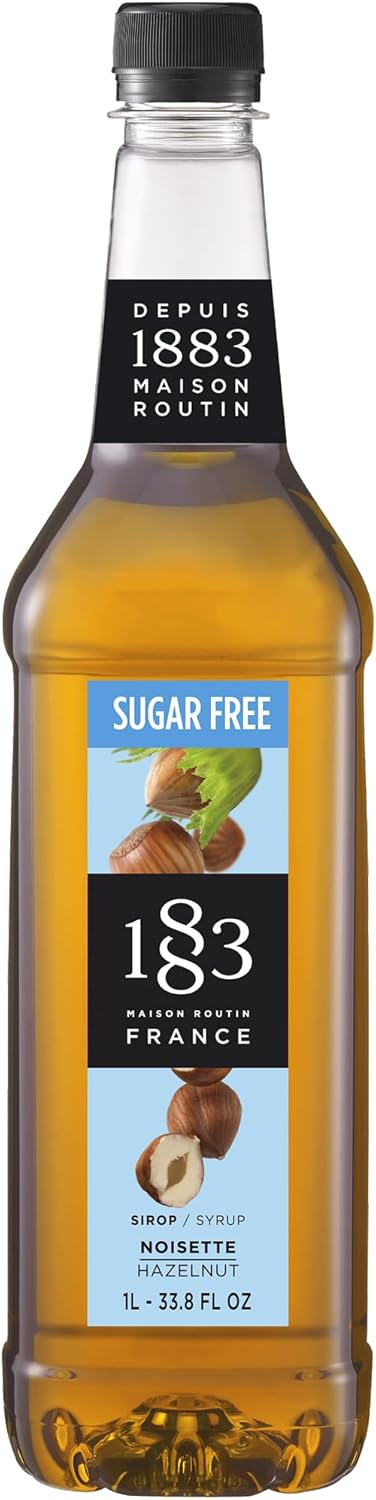 1883 Maison Routin Premium Sugar Free Hazelnut Syrup, Nutty Coffee Syrup for Lattes, Mochas & Desserts, Vegan-Friendly, No Artificial Colours, 1L PET Bottle