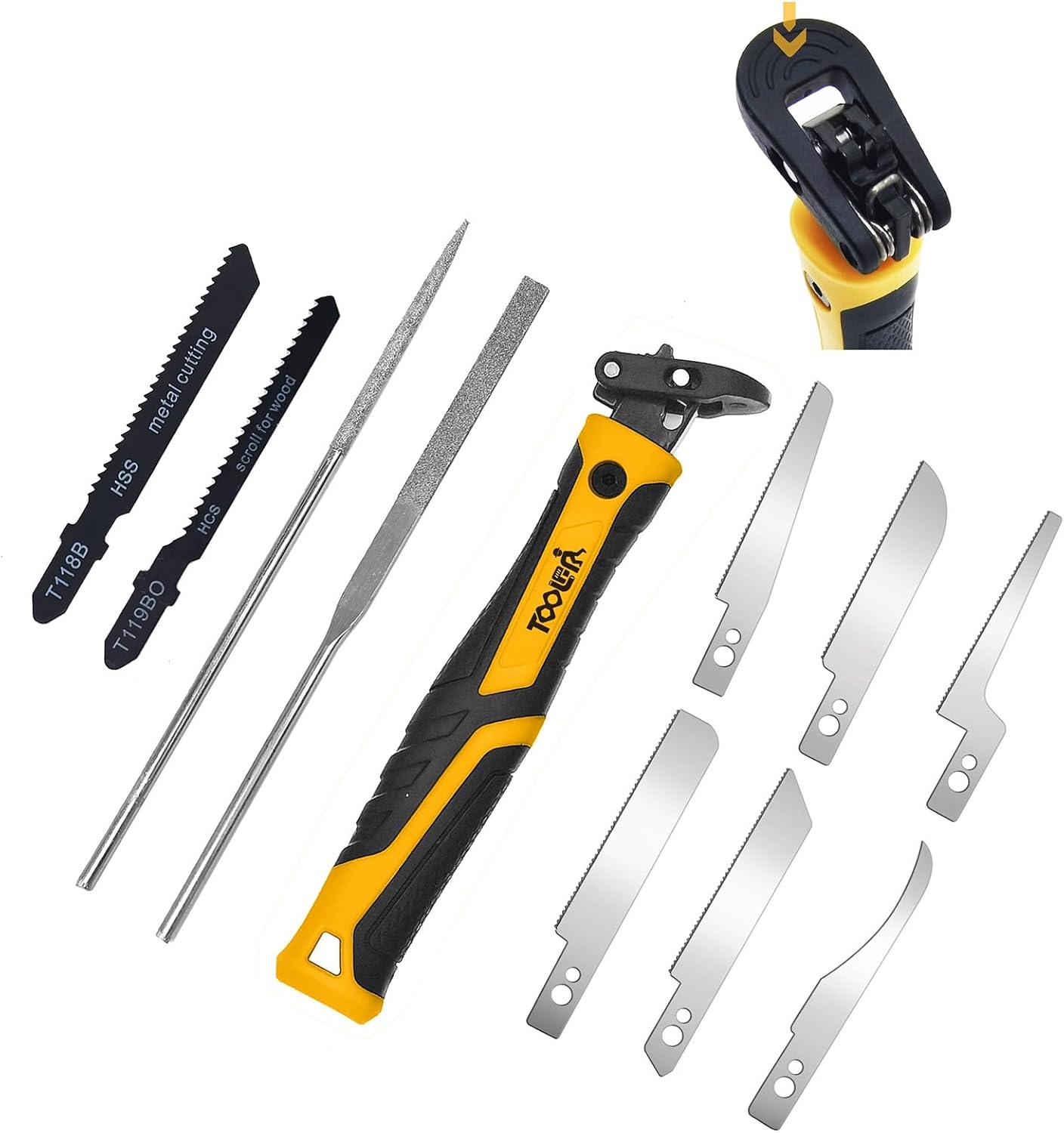 TOOLAN: 10-in-1 Mini Hand Saw with Curved Saw, File Set. for Wood, Metel, Plastic, Sheetrock. Portable File Set