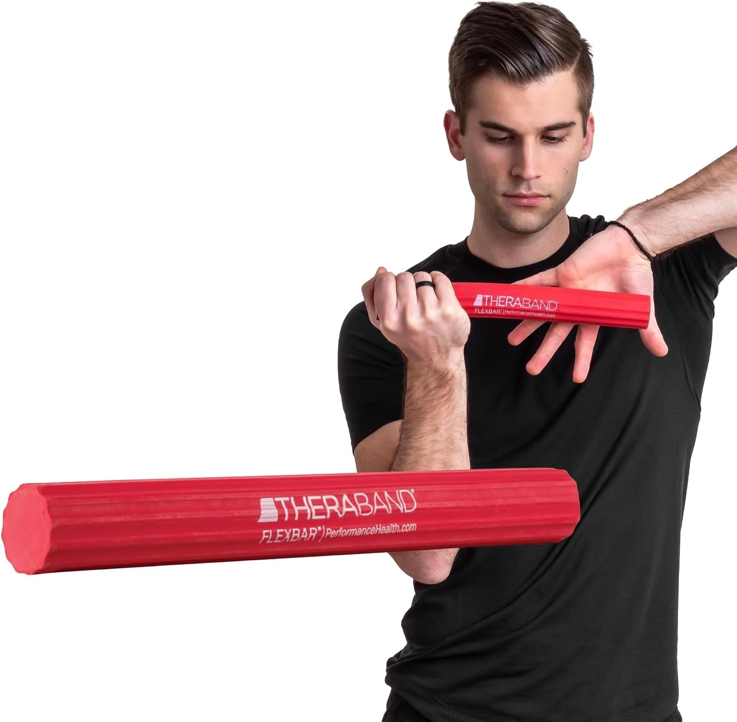 THERABAND FlexBar Resistance Bar, Physical Therapy, Flex, Elbow, Wrist, Red, Light (Pack of 12)