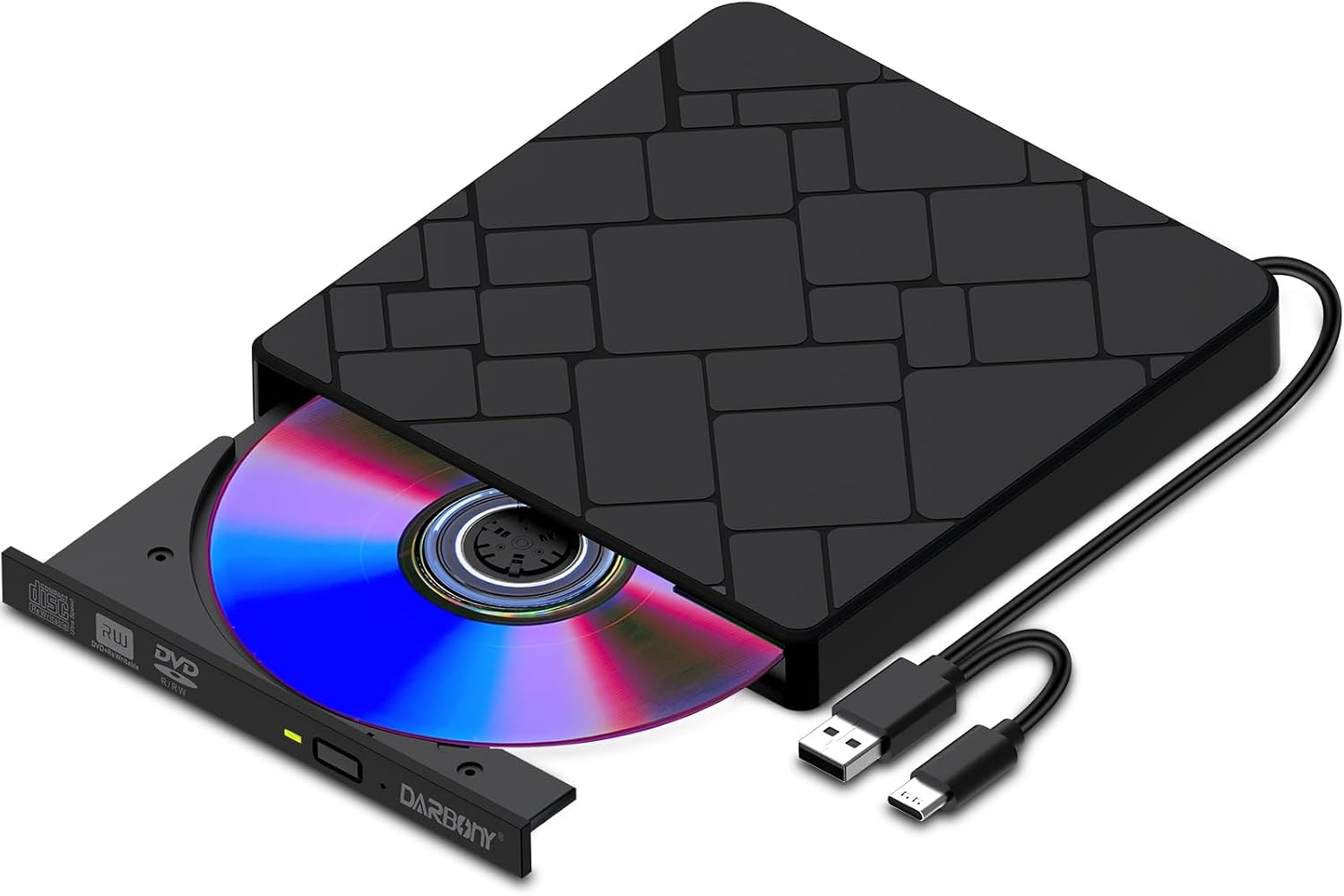 External CD DVD Drive for Laptop USB 3.0 Type-C Slim Portable Player CD DVD RW Writer Reader Burner, Low Noise Optical External Disk Drive for Desktop, PC, Mac OS,Windows 11/10/8/7/XP/2003/Vista/Linux